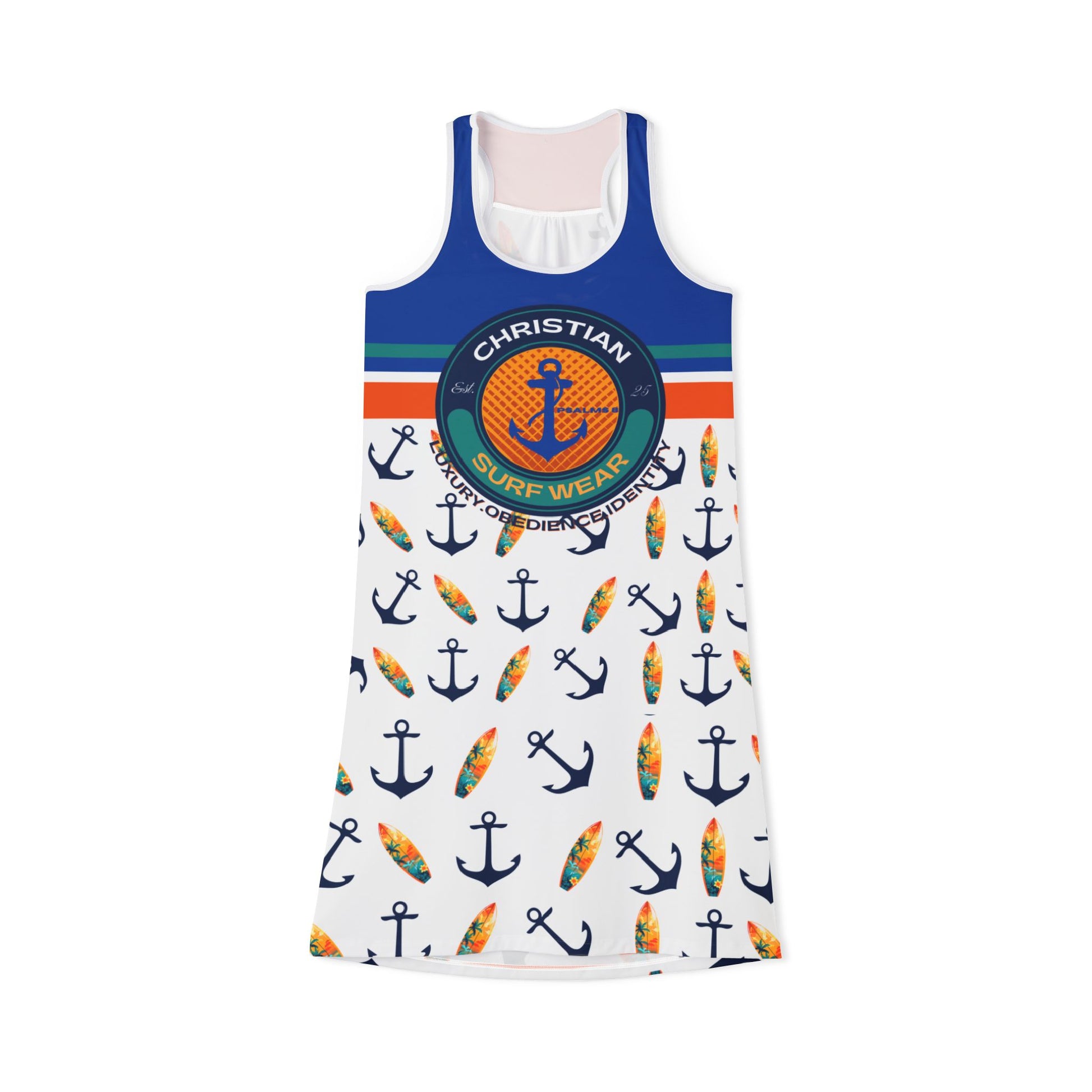 Nautical Women's Racerback Dress - Anchor Pattern, Summer Dress, Beach Wear, Vacation Outfit, Casual Sundress