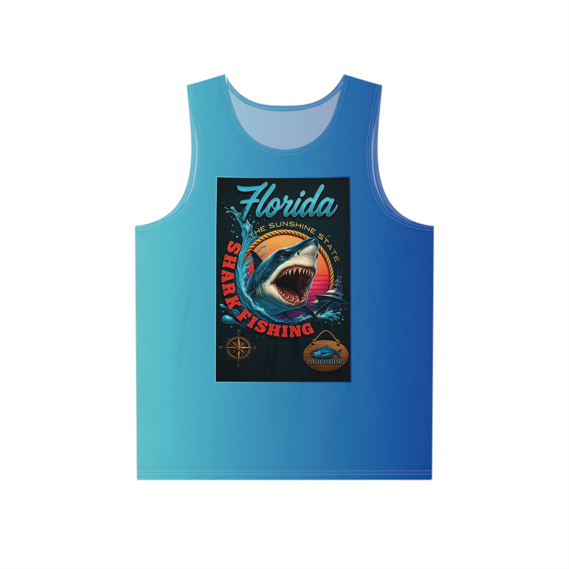 Christian Surf Wear Florida Shark Fishing Men's Tank Top, Summer Beachwear, Surfing Apparel, Vacation Outfit, Gift for Fishermen