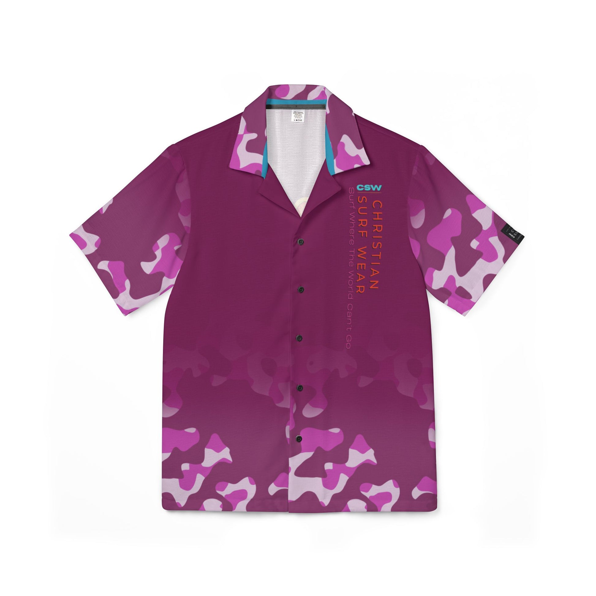 Christian Surf Wear Men's Hawaiian Camp Shirt - Christian Surf Wear Vintage Militant Miami Beach Themed Tropical Vacation Summer Beachwear Casual Party Attire