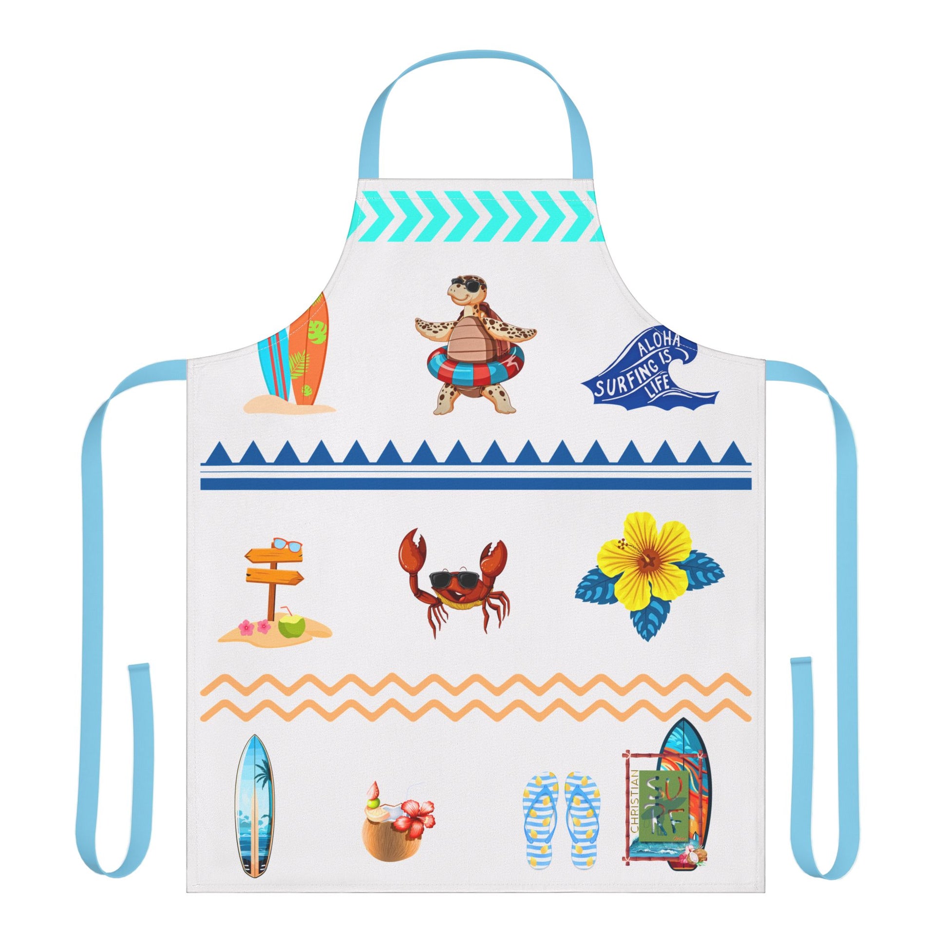 Christian Surf Wear Fun Colorful Beach-Themed Apron,Straps  come in different Colors get them all Fun Cooking Apron, Summer BBQ Gift, Unique Kitchen Accessory, Great for Grilling or Baking