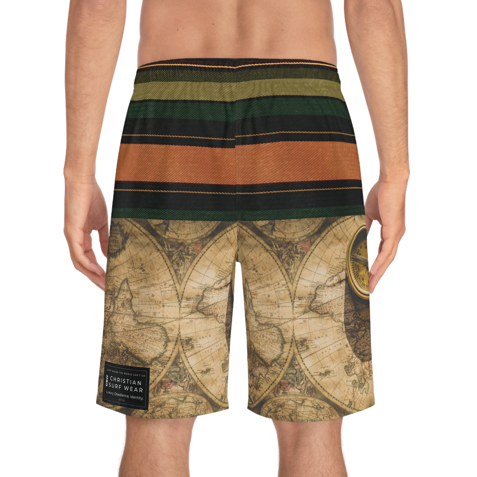 Global Adventure Men's Board Shorts, Travel Style Swim Trunks, Beachwear, Summer Vibes, Gift for Travelers, Vacation Essentials
