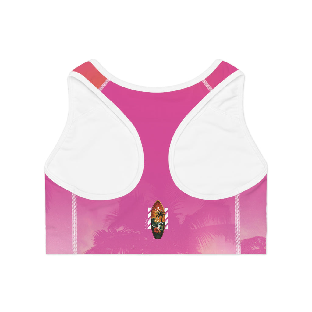 Christian Surf Wear Palm Tree Graphic Summer Surge Stylish Sports Bra, Activewear for Fitness Lovers, Yoga, Gym, Workouts, Gift for Her, Summer Vibes