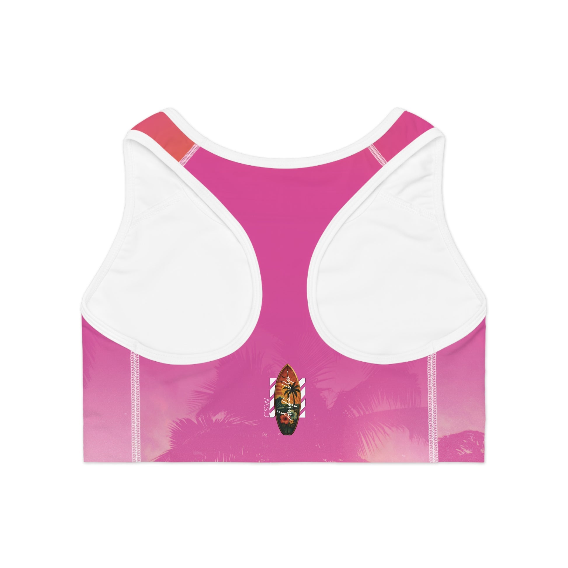 Christian Surf Wear Palm Tree Graphic Summer Surge Stylish Sports Bra, Activewear for Fitness Lovers, Yoga, Gym, Workouts, Gift for Her, Summer Vibes