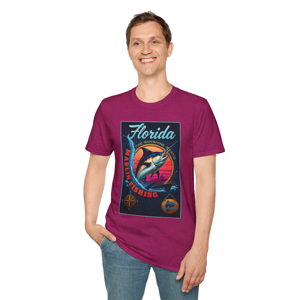 Marlin Graphic Dominion Deep - Unisex Softstyle T-Shirt Florida Marlin Fishing Tee Surfwear | Christian Ocean Apparel, Bold Pursuit Prophetic Vision Divine