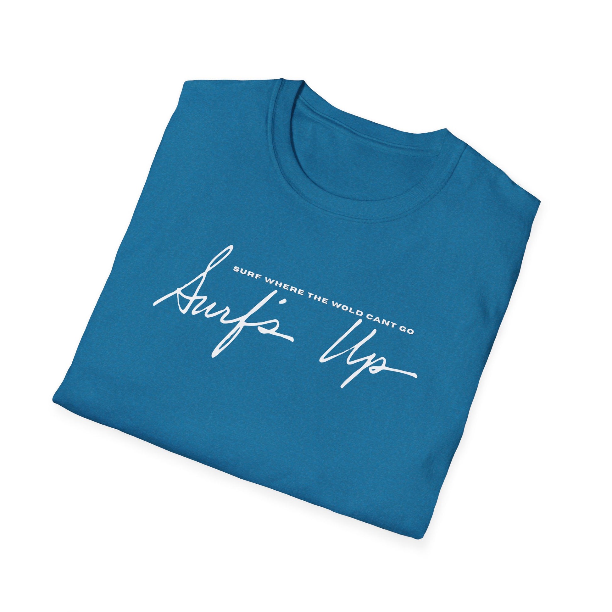Surf Wear Typography Surf Where the World Can’t Go Graphic Surf’s Up Unisex Softstyle T-Shirt | Beach Vibes, Casual Wear, Gift for Surfers, Summer Style, Christian Apparel