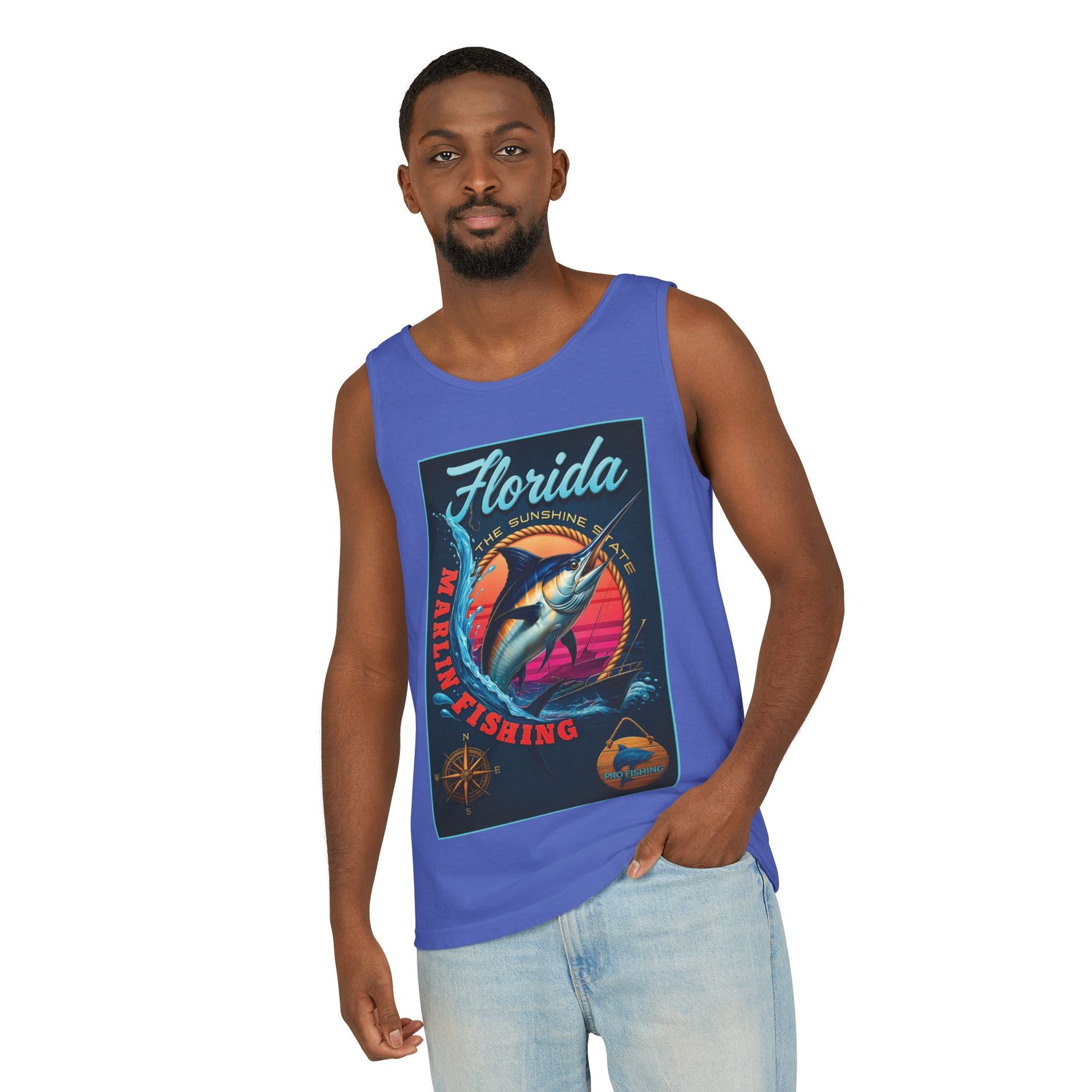Surf wear  Vintage Florida Fishing Graphic Tank Top, Unisex Summer Top, Beachwear, Surfing Apparel, Vacation Outfit, Gift for Fishermen