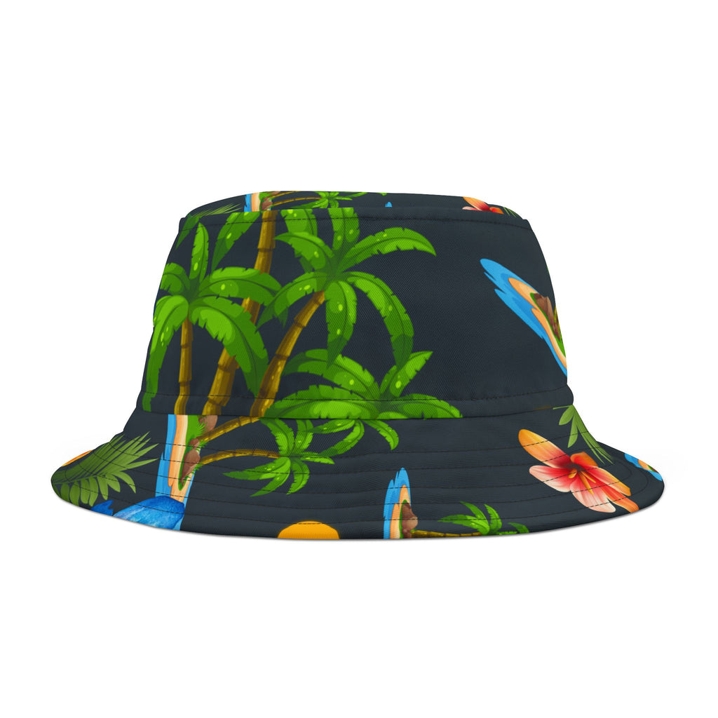 Anchor & Horizon Blue Tropical Nautical Bucket Hat – By Christian Surf Wear | Vibrant AOP Floral Vacation Hat, Beachwear & Travel Accessory