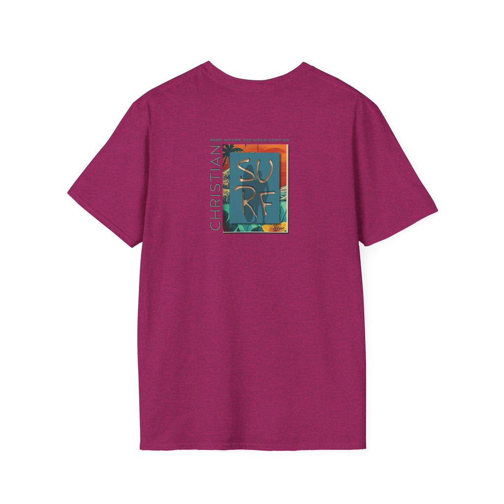 Surf Wear Typography Surf Where the World Can’t Go Graphic Surf’s Up Unisex Softstyle T-Shirt | Beach Vibes, Casual Wear, Gift for Surfers, Summer Style, Christian Apparel