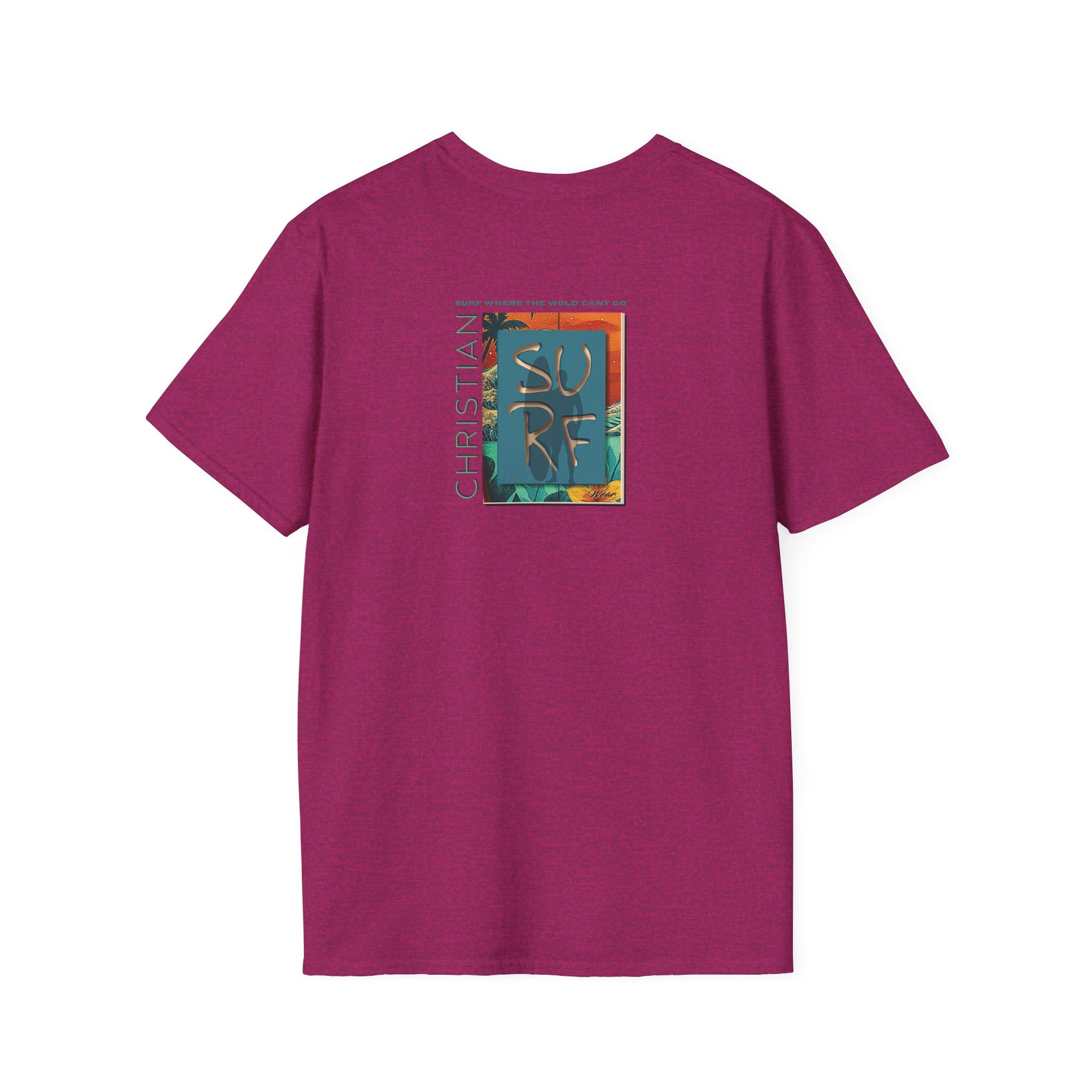 Surf Wear Typography Surf Where the World Can’t Go Graphic Surf’s Up Unisex Softstyle T-Shirt | Beach Vibes, Casual Wear, Gift for Surfers, Summer Style, Christian Apparel