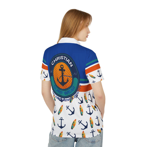 Anchor & Horizon Blue Coastal Crest Polo – by Christian Surf Wear – Perfect for Resort Wear, Church Casual, and Summer Events Surf-Inspired Unisex Polo Shirt, Beachwear, Nautical, Casual Summer Outfit, Gift for Him, Vacation Essentials