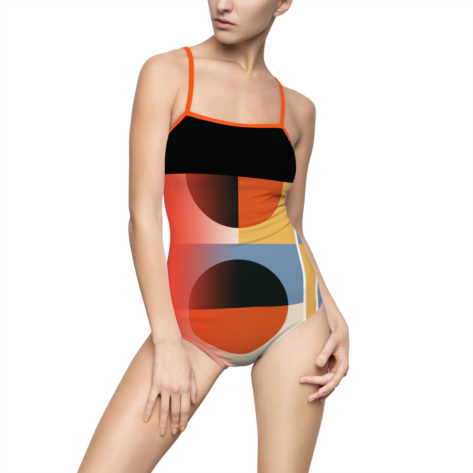 Surf Wear Modernist Graphic Stylish Women's One-Piece Swimsuit - Vibrant Geometric Design for Beach Days, Summer Vacations, Pool Parties, Swimwear Fashion, [...]