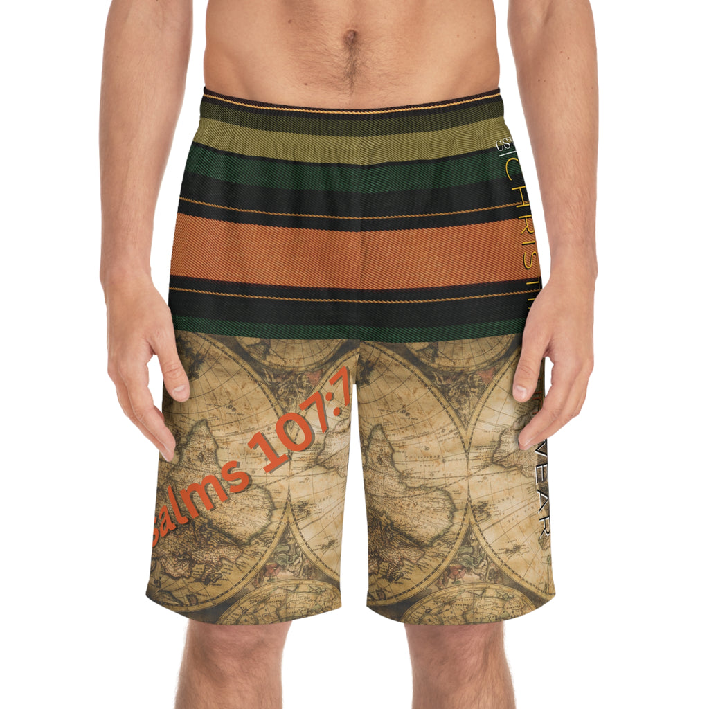 Global Adventure Men's Board Shorts, Travel Style Swim Trunks, Beachwear, Summer Vibes, Gift for Travelers, Vacation Essentials