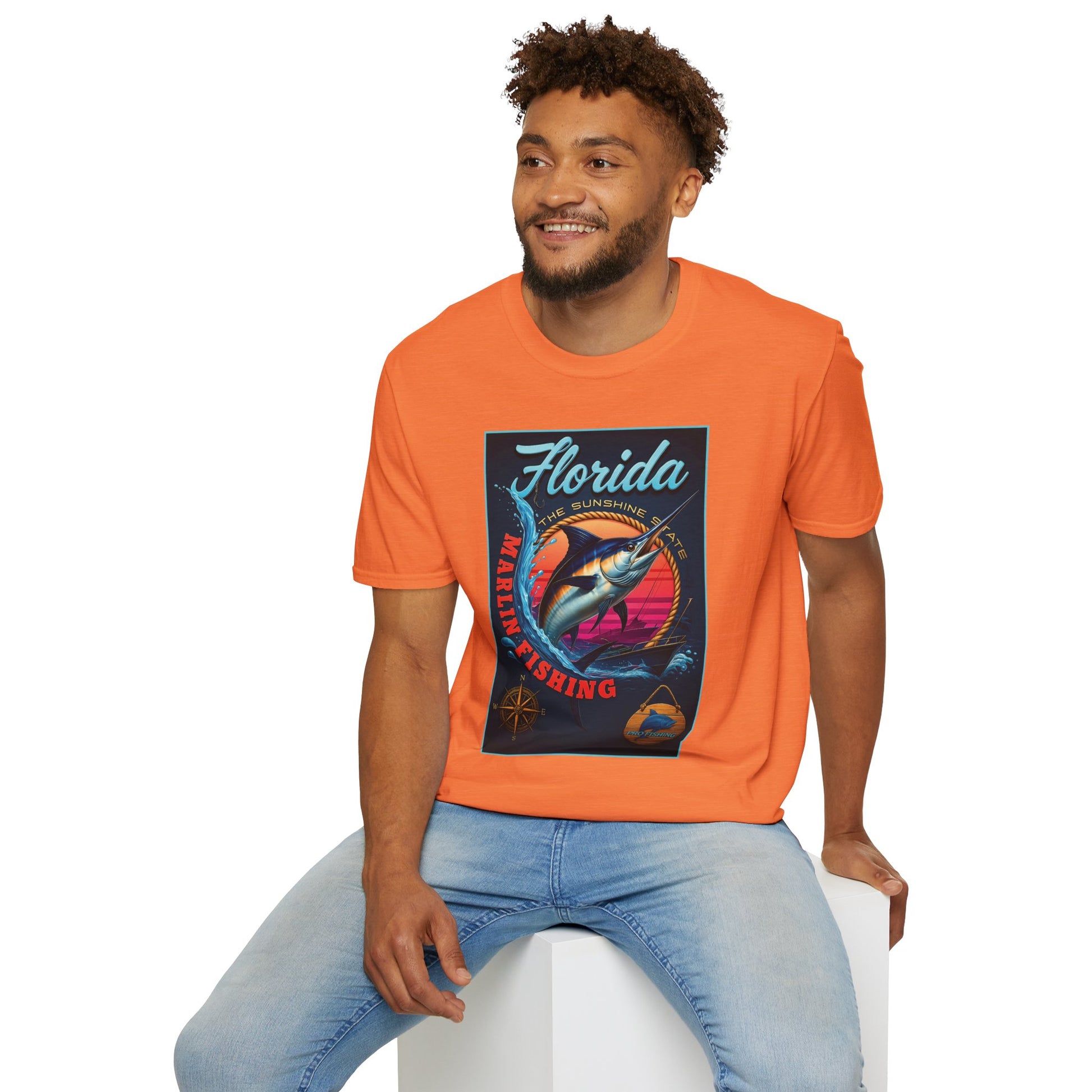 Marlin Graphic Dominion Deep - Unisex Softstyle T-Shirt Florida Marlin Fishing Tee Surfwear | Christian Ocean Apparel, Bold Pursuit Prophetic Vision Divine