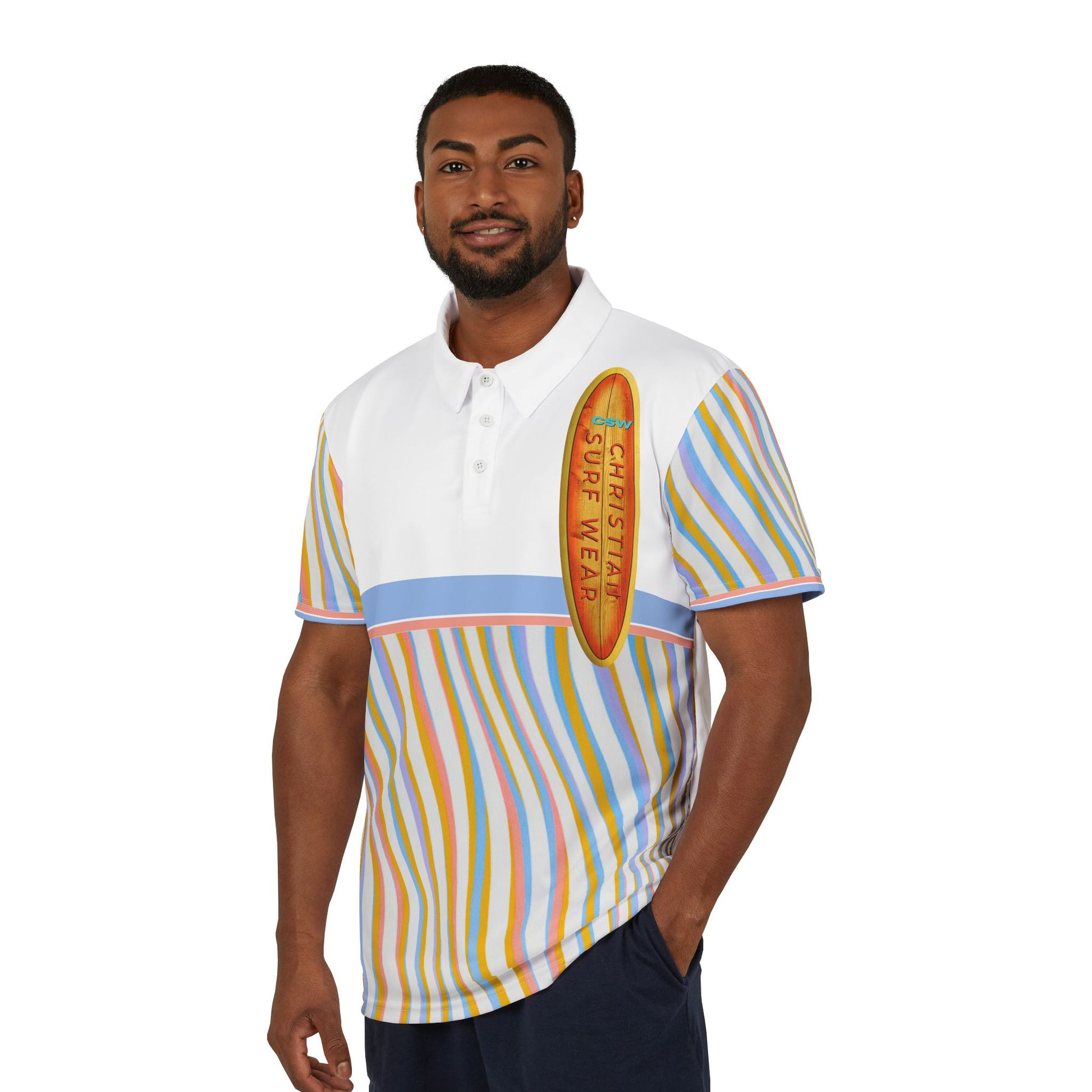 Christian Surf Wear Panama City Beach Protected Vintage Colorful Surf-Inspired Unisex Polo Shirt, Beachwear, Casual Shirt, Cool Summer Outfit, Gift for Surfers, Fun Vacation Apparel