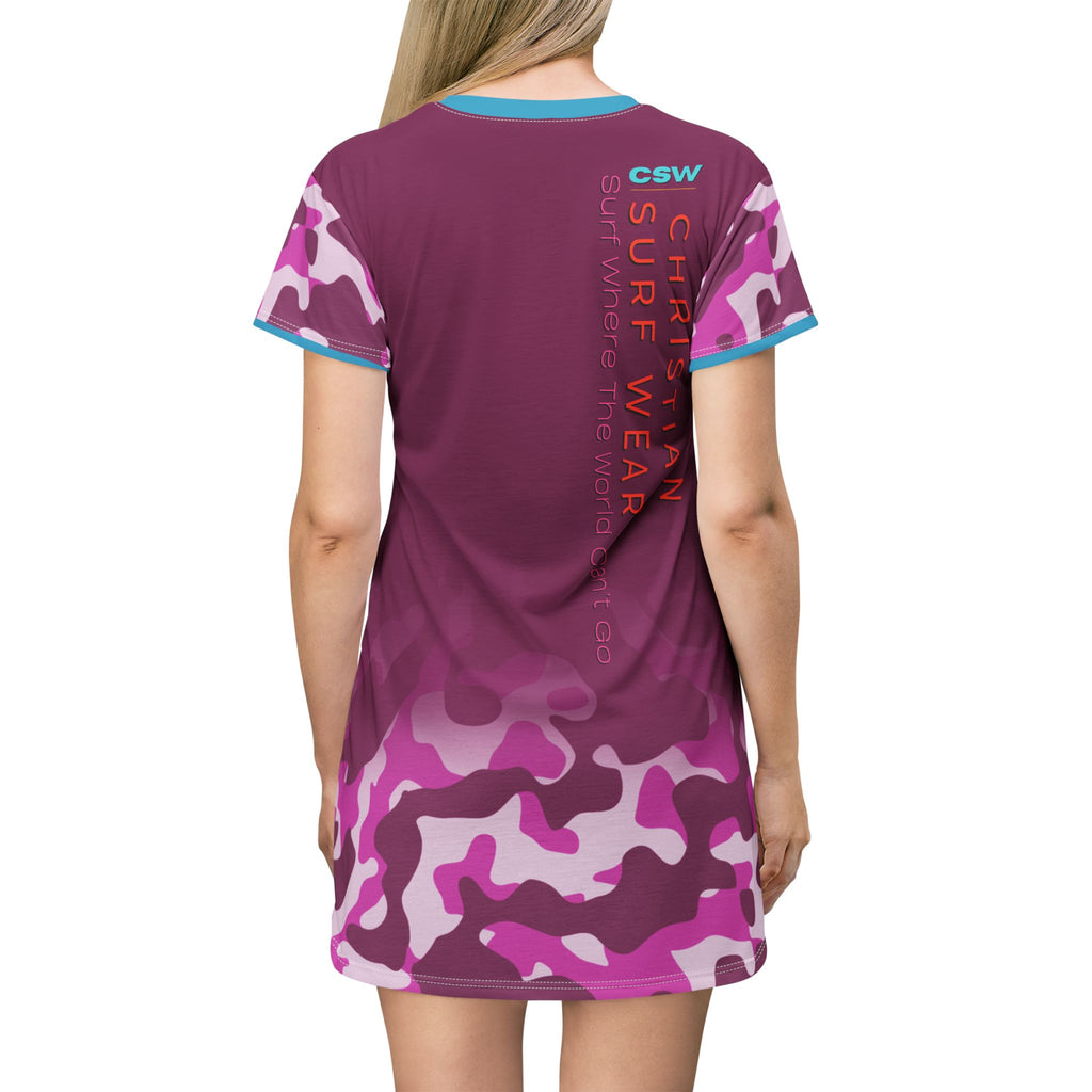 Christian Surf Wear Vibrant Vintage Militant Miami Beach T-Shirt Dress, Summer Dress, Casual Beachwear, Vacation Outfit, Laid-Back Style, Surf Wear