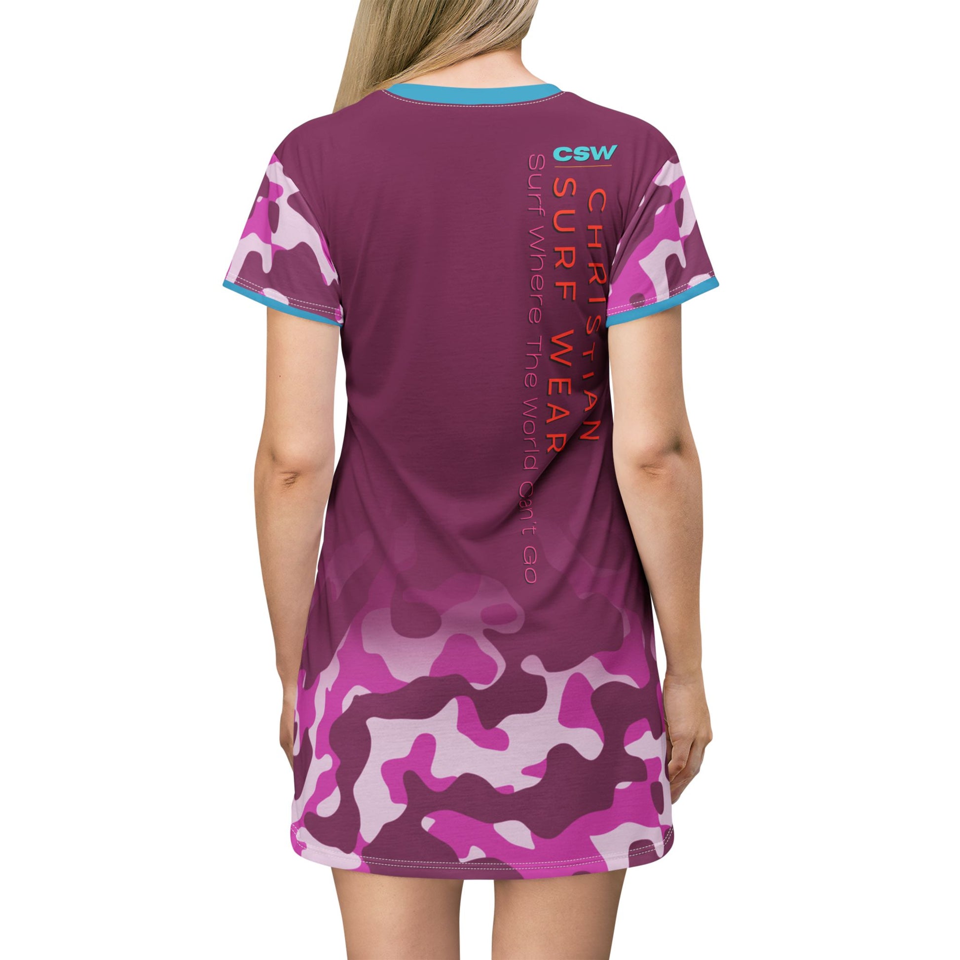 Christian Surf Wear Vibrant Vintage Militant Miami Beach T-Shirt Dress, Summer Dress, Casual Beachwear, Vacation Outfit, Laid-Back Style, Surf Wear