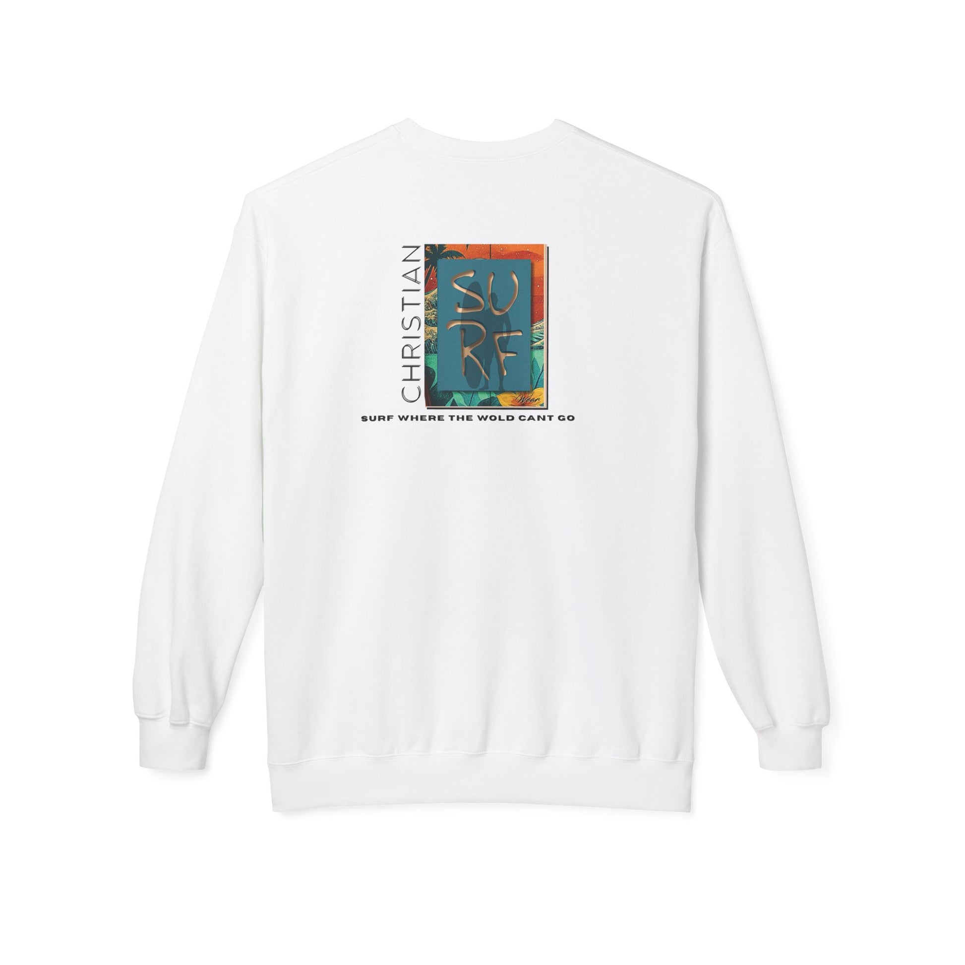 Unisex Fleece Sweatshirt with Surf Vibes, Cozy Surfing Crew Sweatshirt, Christian Gift, Beach Holiday Apparel, Summer Essentials