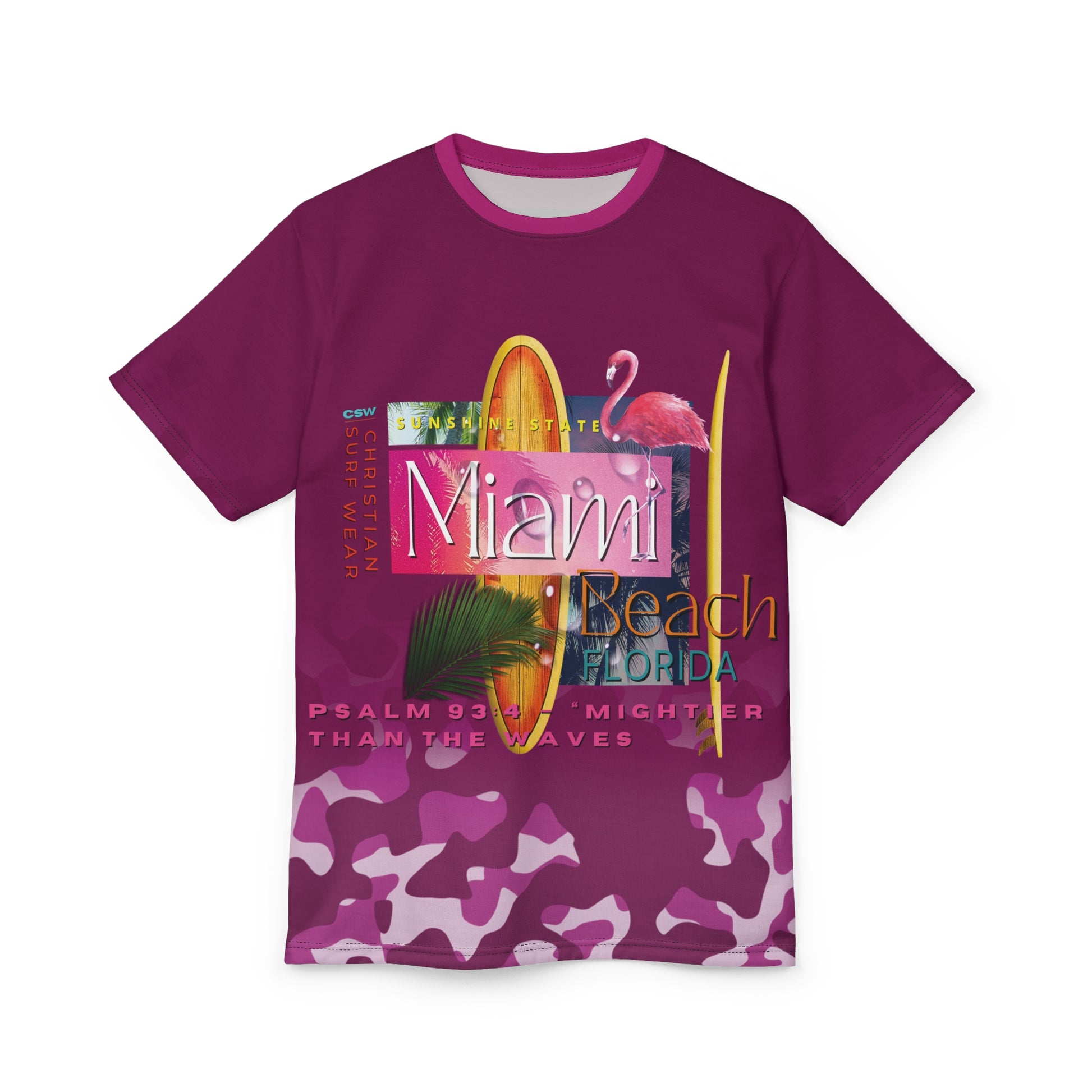 Christian Surf Wear Vintage Militant Vibrant Miami Beach theme Unisex Tee, Fun Summer Shirt, Beachwear, Vacation Essential, Unique Graphic Tee, Gift for Beach Lovers