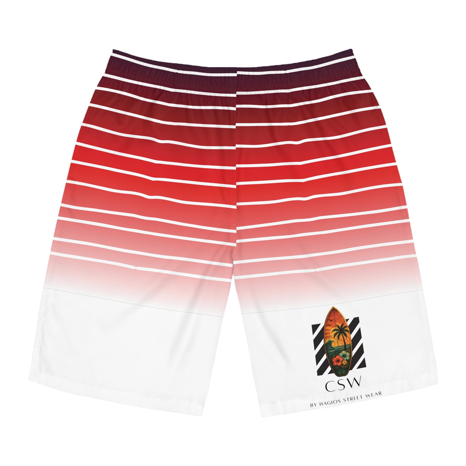 Christian Surf Werar Typography Graphic CSW Men's Board Shorts, Summer Swimwear, Beach Outfit, Casual Vacay Essentials, Stylish Poolside Fashion