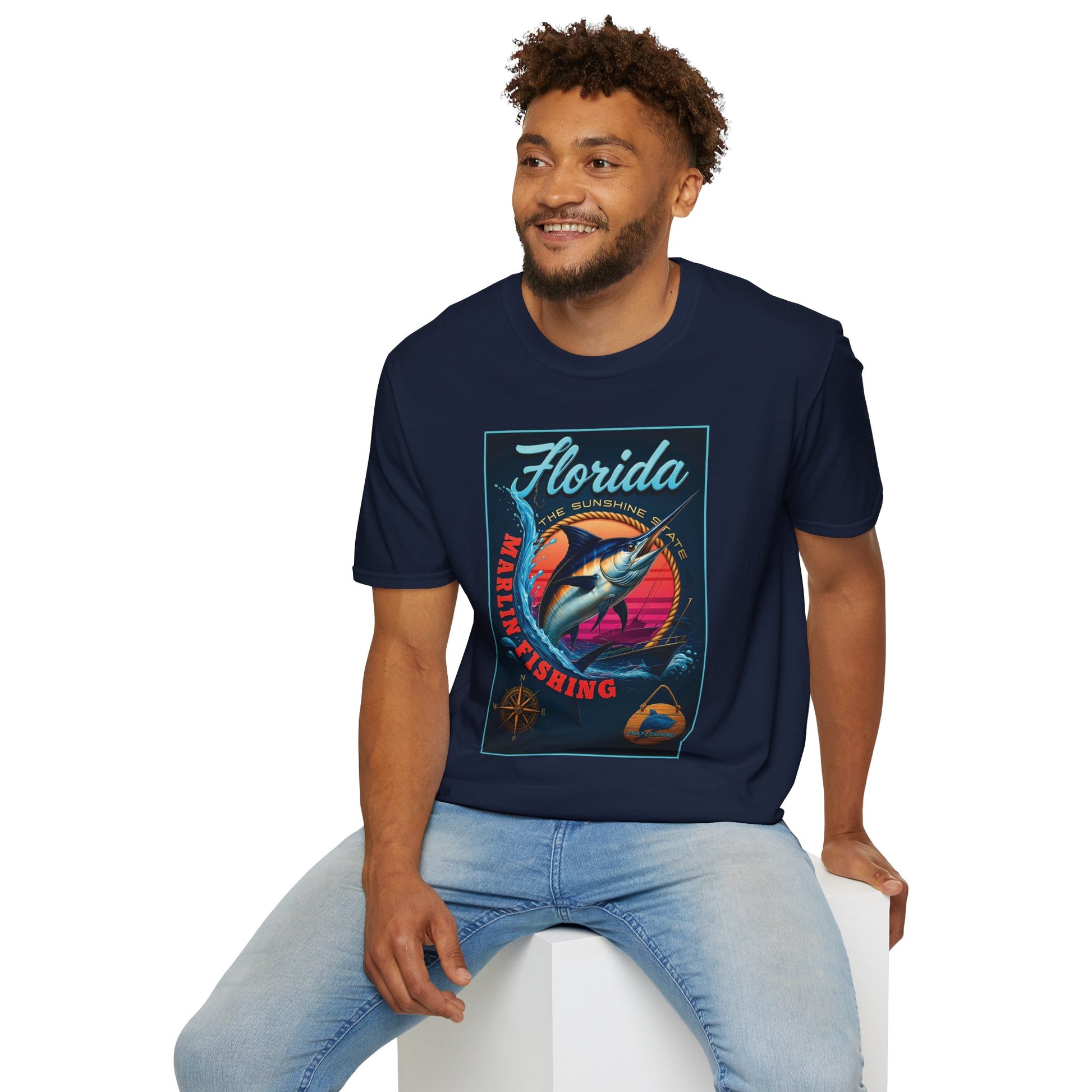 Marlin Graphic Dominion Deep - Unisex Softstyle T-Shirt Florida Marlin Fishing Tee Surfwear | Christian Ocean Apparel, Bold Pursuit Prophetic Vision Divine