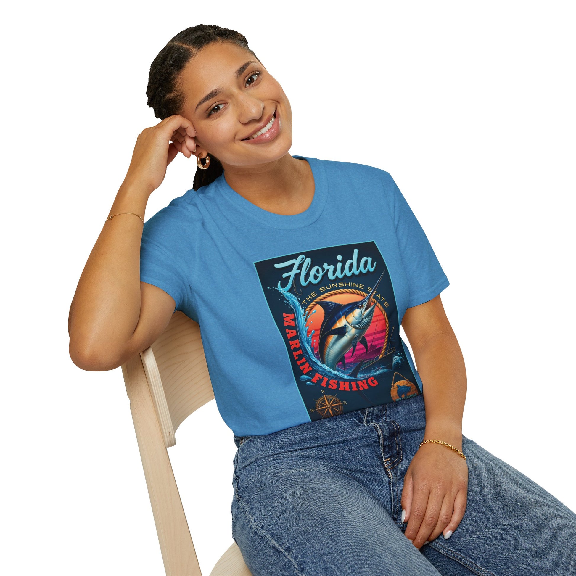 Marlin Graphic Dominion Deep - Unisex Softstyle T-Shirt Florida Marlin Fishing Tee Surfwear | Christian Ocean Apparel, Bold Pursuit Prophetic Vision Divine