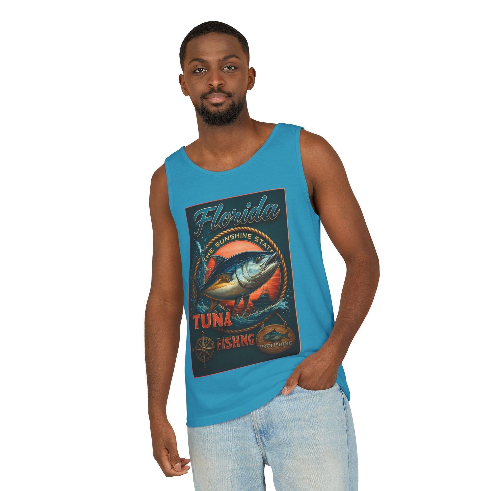 Vintage Florida Tuna Fishing Tank Top, Unisex Summer Beachwear, Surfing Gift for Fishermen, Surf Apparel, Vacation Outfit