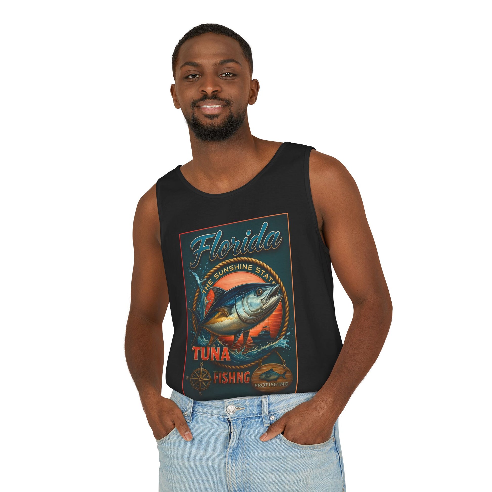Vintage Florida Tuna Fishing Tank Top, Unisex Summer Beachwear, Surfing Gift for Fishermen, Surf Apparel, Vacation Outfit