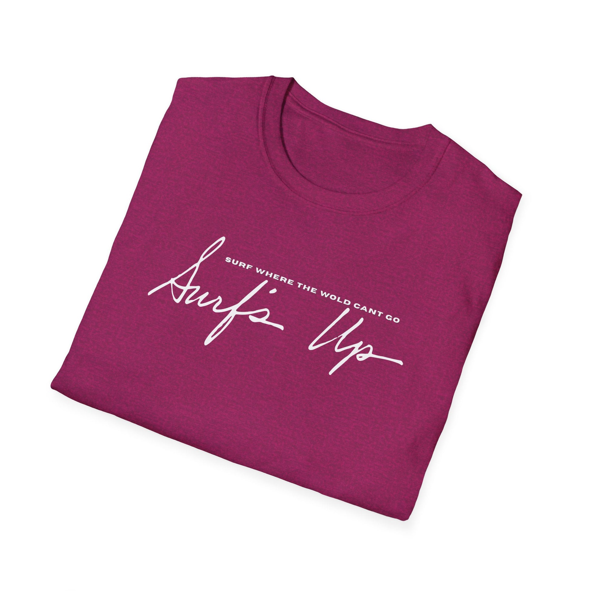 Surf Wear Typography Surf Where the World Can’t Go Graphic Surf’s Up Unisex Softstyle T-Shirt | Beach Vibes, Casual Wear, Gift for Surfers, Summer Style, Christian Apparel