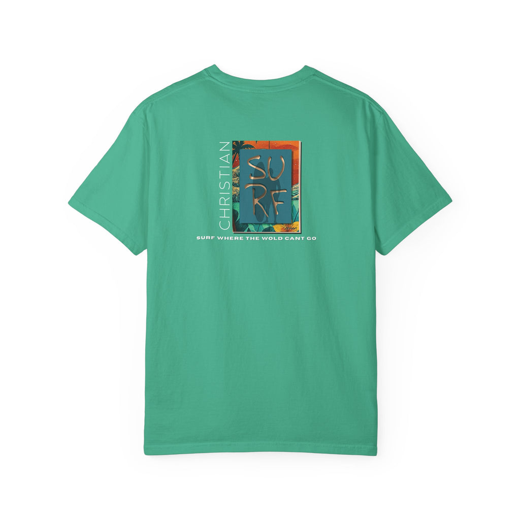 Street Wear Vintage Surf Board Graphic Art Work Unisex T-Shirt - Christian Surf Wear 'Move By Faith' Collection