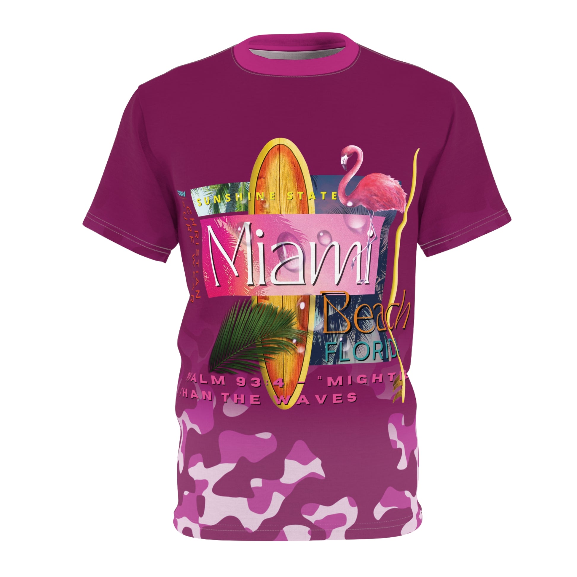 Christian Surf Wear Vintage Militant Vibrant Miami Beach theme Unisex Tee, Fun Summer Shirt, Beachwear, Vacation Essential, Unique Graphic Tee, Gift for Beach Lovers