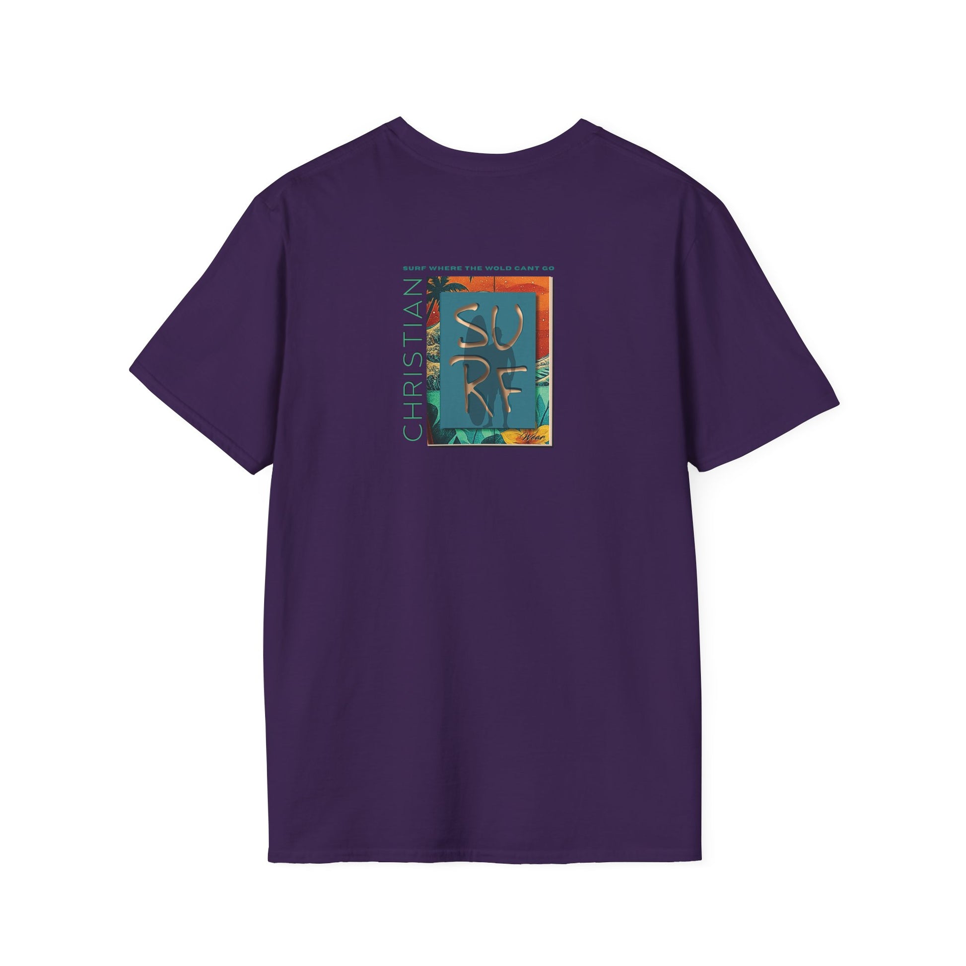 Surf Wear Typography Surf Where the World Can’t Go Graphic Surf’s Up Unisex Softstyle T-Shirt | Beach Vibes, Casual Wear, Gift for Surfers, Summer Style, Christian Apparel