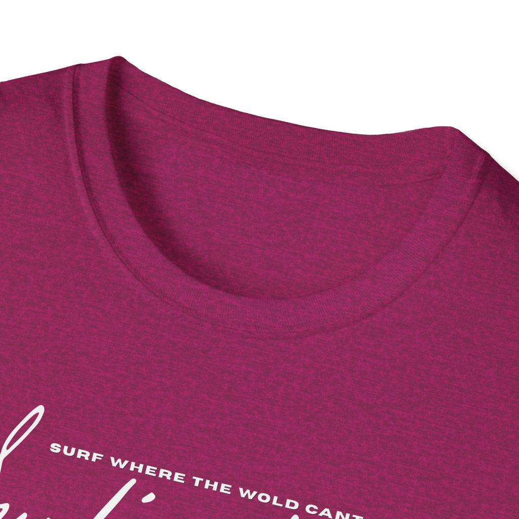 Surf Wear Typography Surf Where the World Can’t Go Graphic Surf’s Up Unisex Softstyle T-Shirt | Beach Vibes, Casual Wear, Gift for Surfers, Summer Style, Christian Apparel