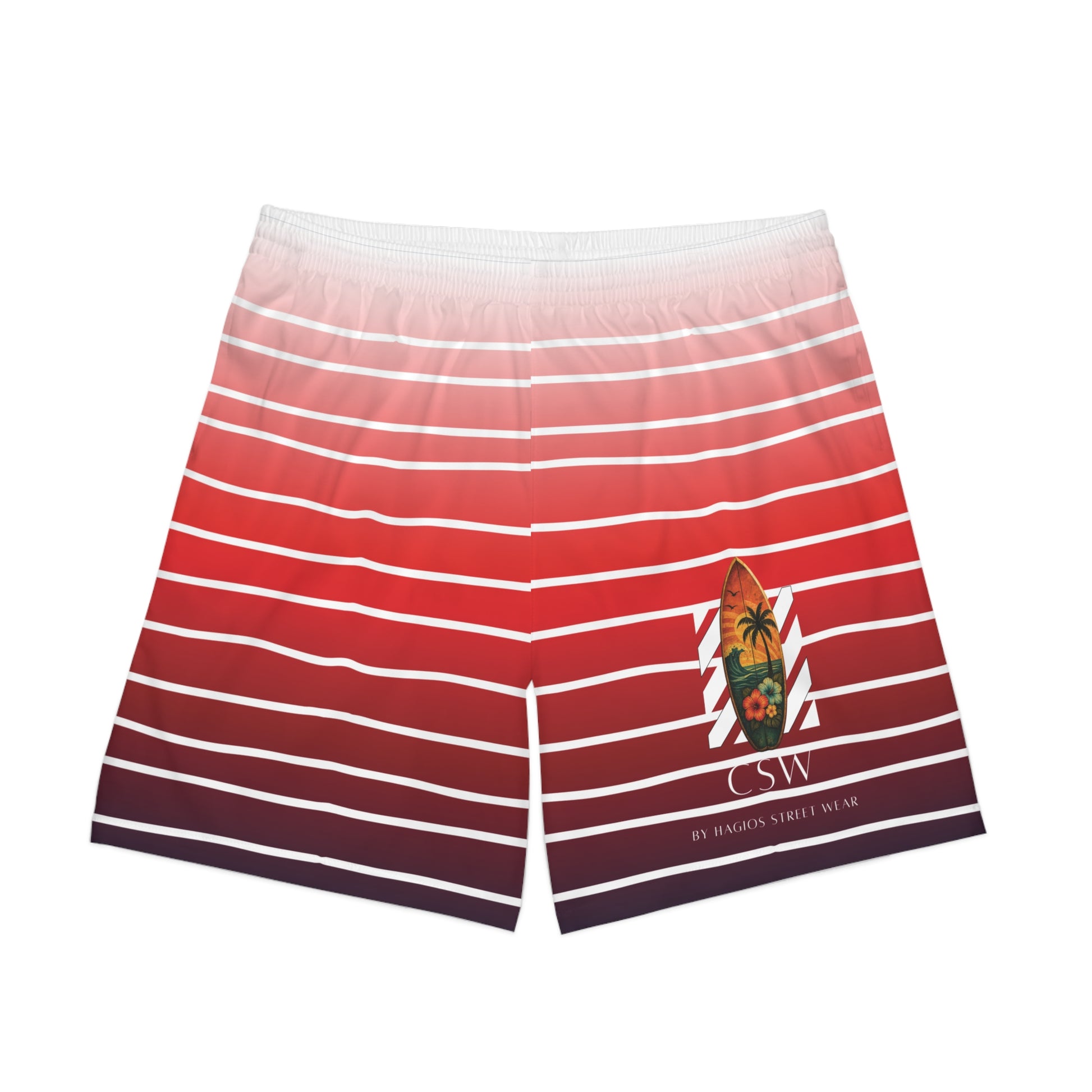 Surf Wear typography sub mark Surfboard Graphic Men's Elastic Beach Shorts, Summer Vibes Swim Trunks, Tropical Poolwear, Relaxed Vacation Shorts, Stylish Board Shorts, Beach Party Attire