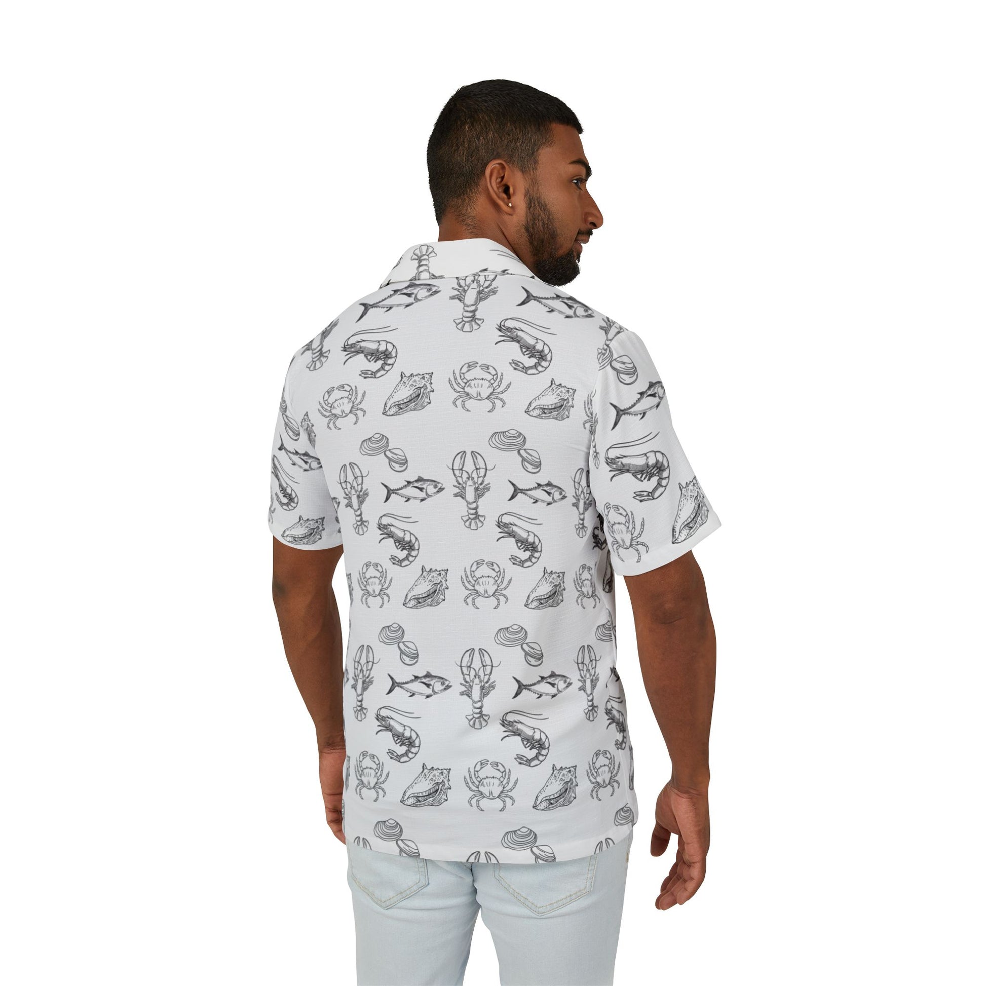 Men's Fishing Hawaiian Camp Shirt - Christian Surf Wear Deep Water Fishing Beach Vibes Vacation Nautical Print Summer Outfit