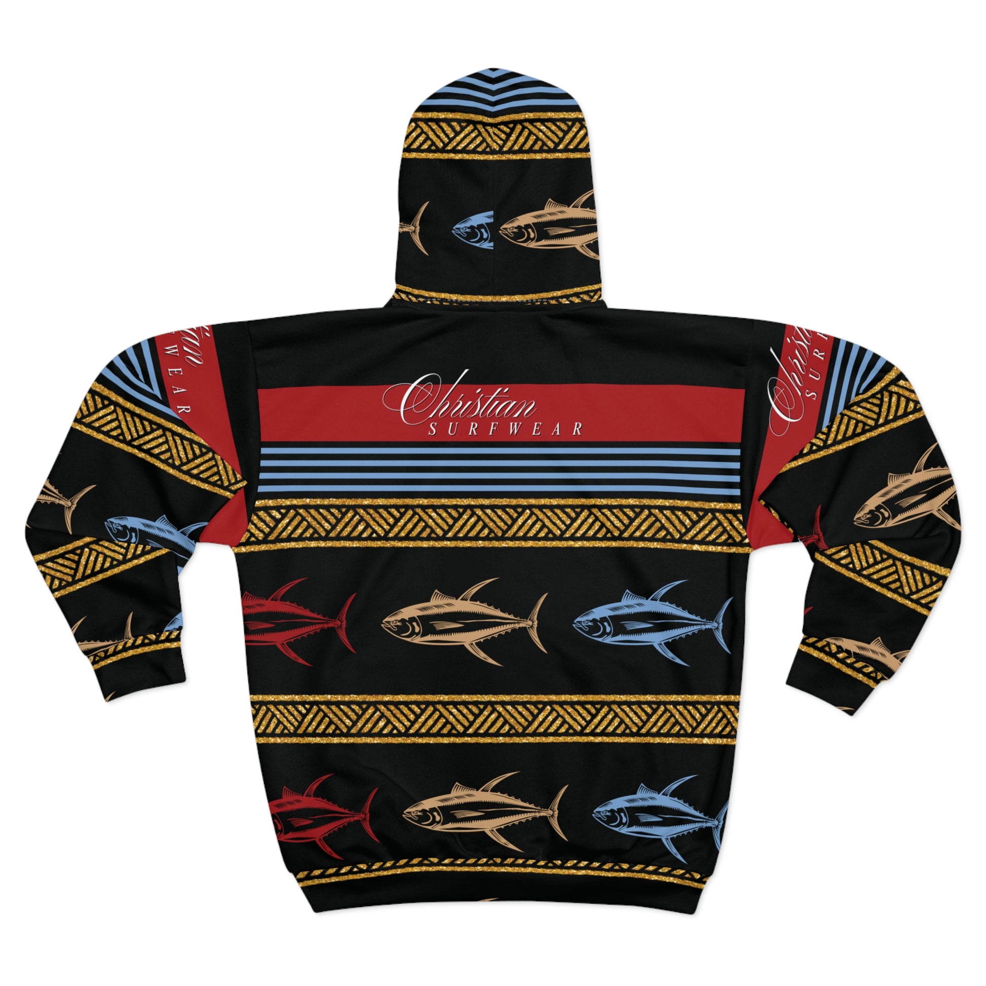 Tuna Pattern Zip Hoodie — Tropical Fishing Tribal Design by Christian Surf Wear