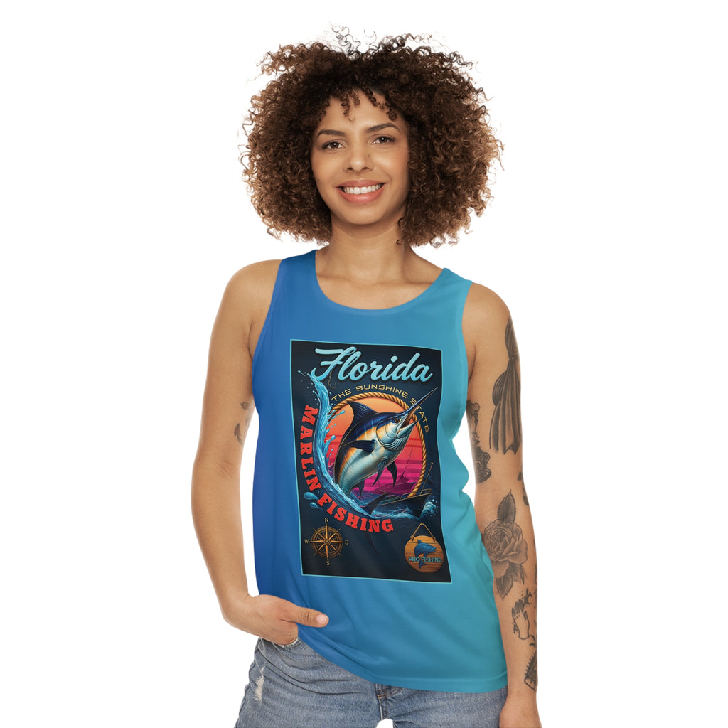 Christian Surf Wear Florida Marlin Fishing & Surf Unisex Tank Top, Summer Beachwear, Casual Outdoor Top, Gift for Fishermen, Vacation Apparel, Surfing Gear
