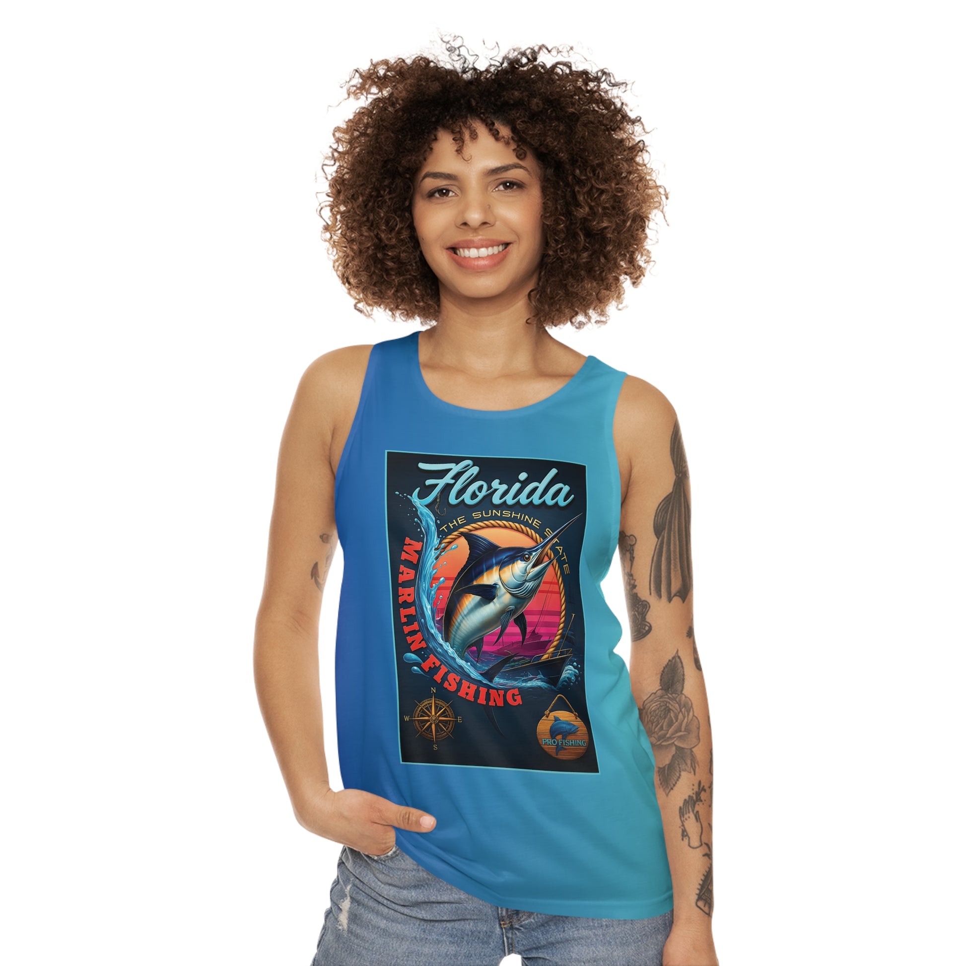 Christian Surf Wear Florida Marlin Fishing & Surf Unisex Tank Top, Summer Beachwear, Casual Outdoor Top, Gift for Fishermen, Vacation Apparel, Surfing Gear