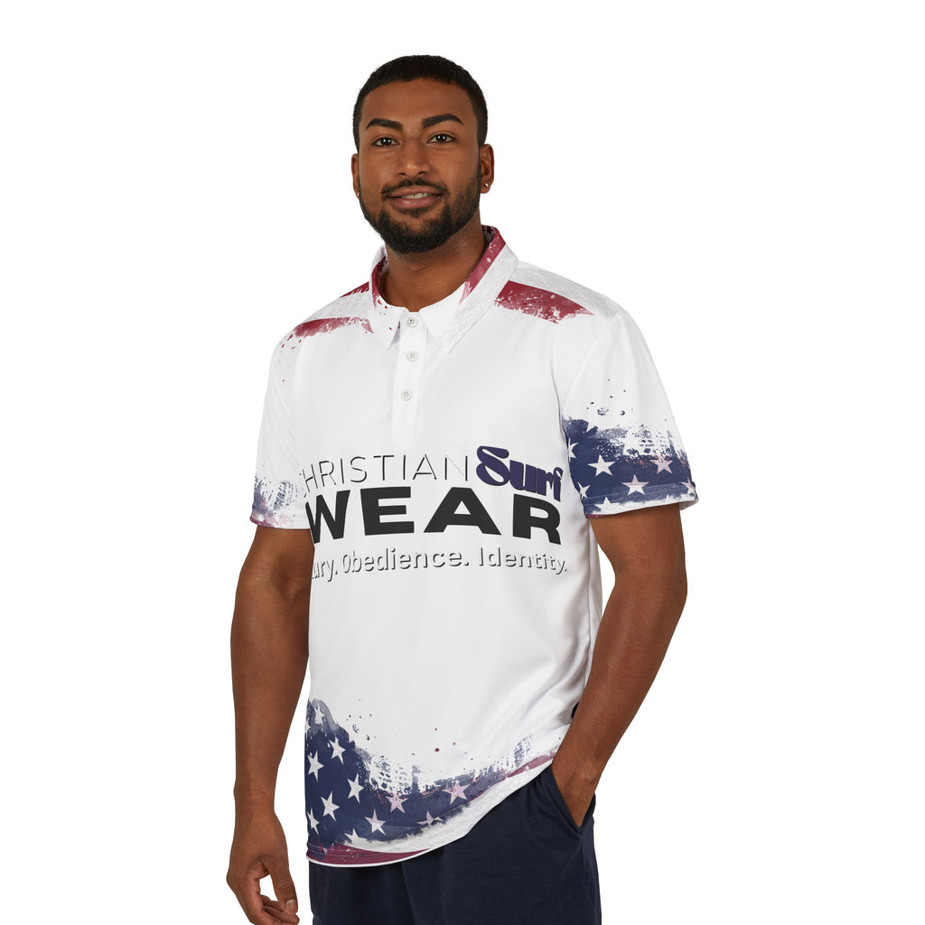 Christian Surf Wear Patriotic Unisex Polo Shirt - American Spirit, Christian Style - Perfect for Holidays, Celebrations, and Casual Wear