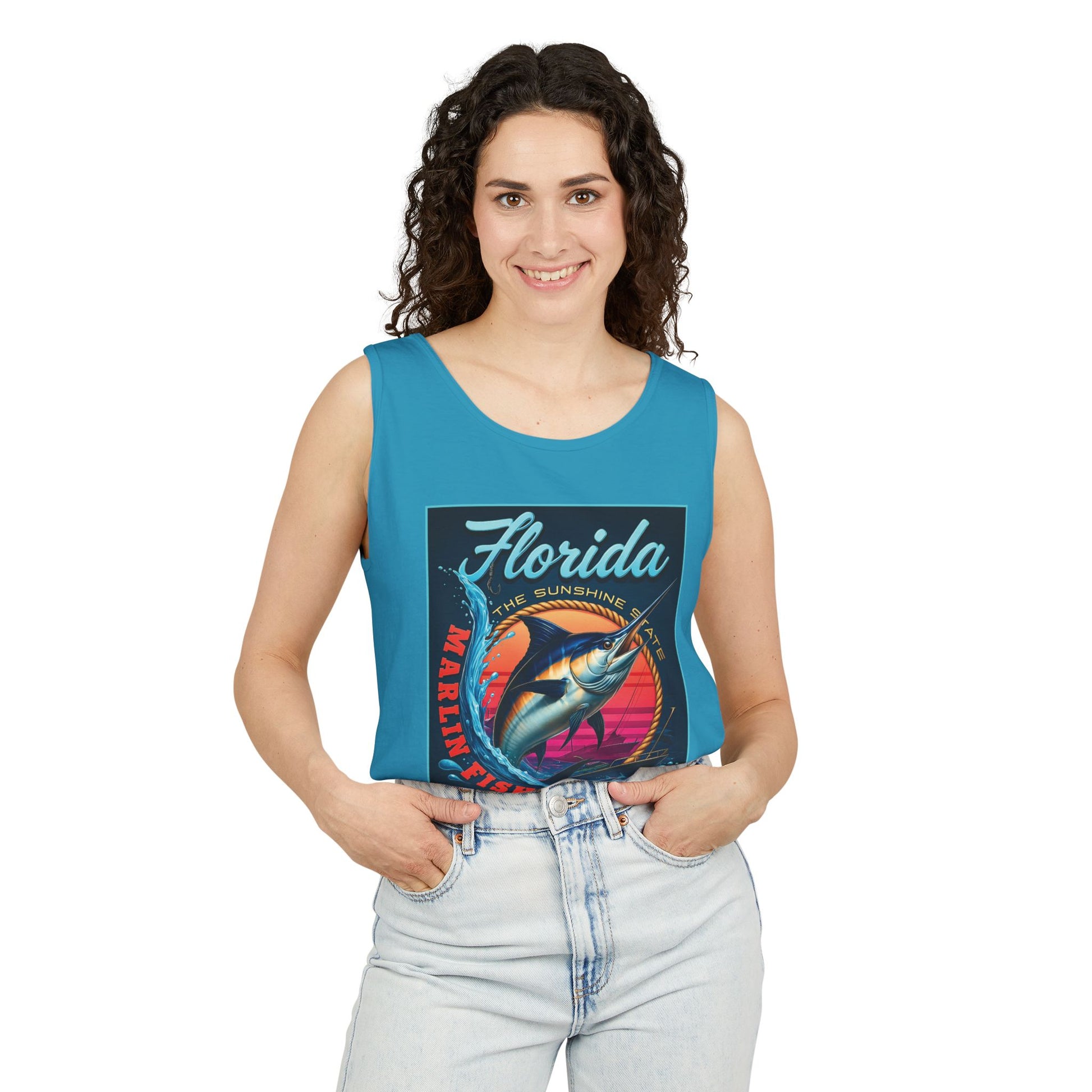 Surf wear  Vintage Florida Fishing Graphic Tank Top, Unisex Summer Top, Beachwear, Surfing Apparel, Vacation Outfit, Gift for Fishermen