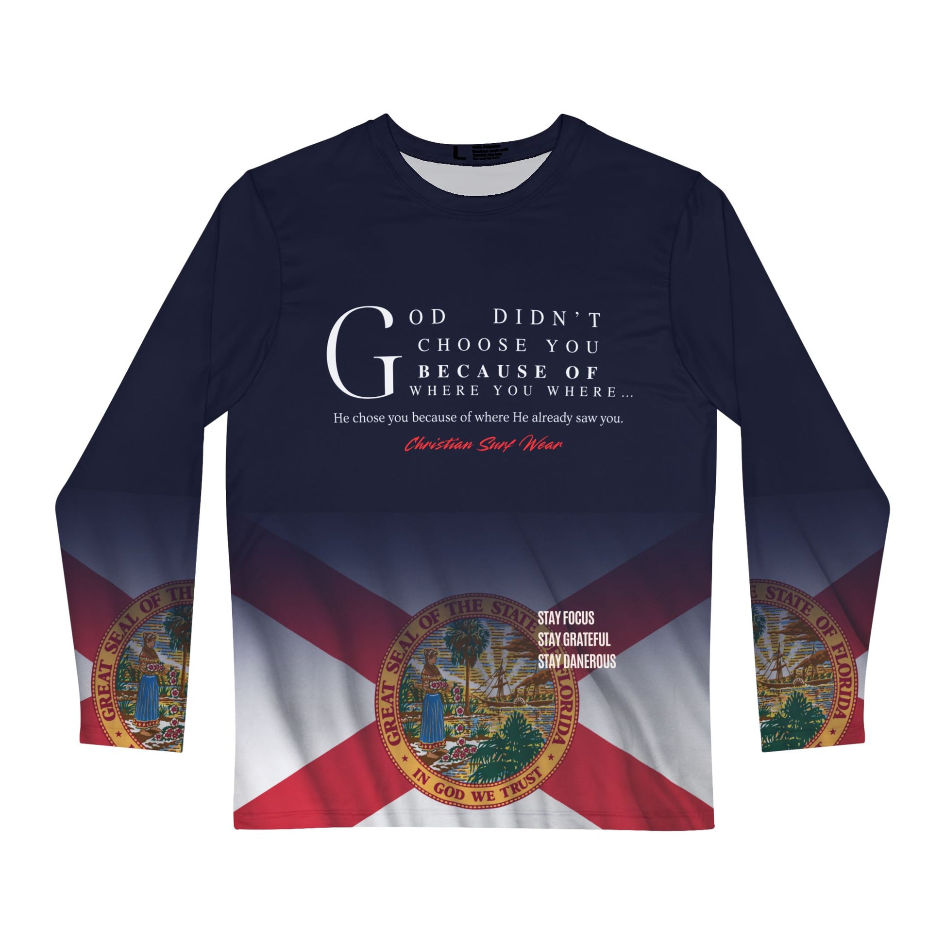 Inspirational Florida Long Sleeve Shirt, AOP Men's Shirt, Perfect for Gift Giving, Outdoor Adventures, Summer Celebrations, Floridian Pride