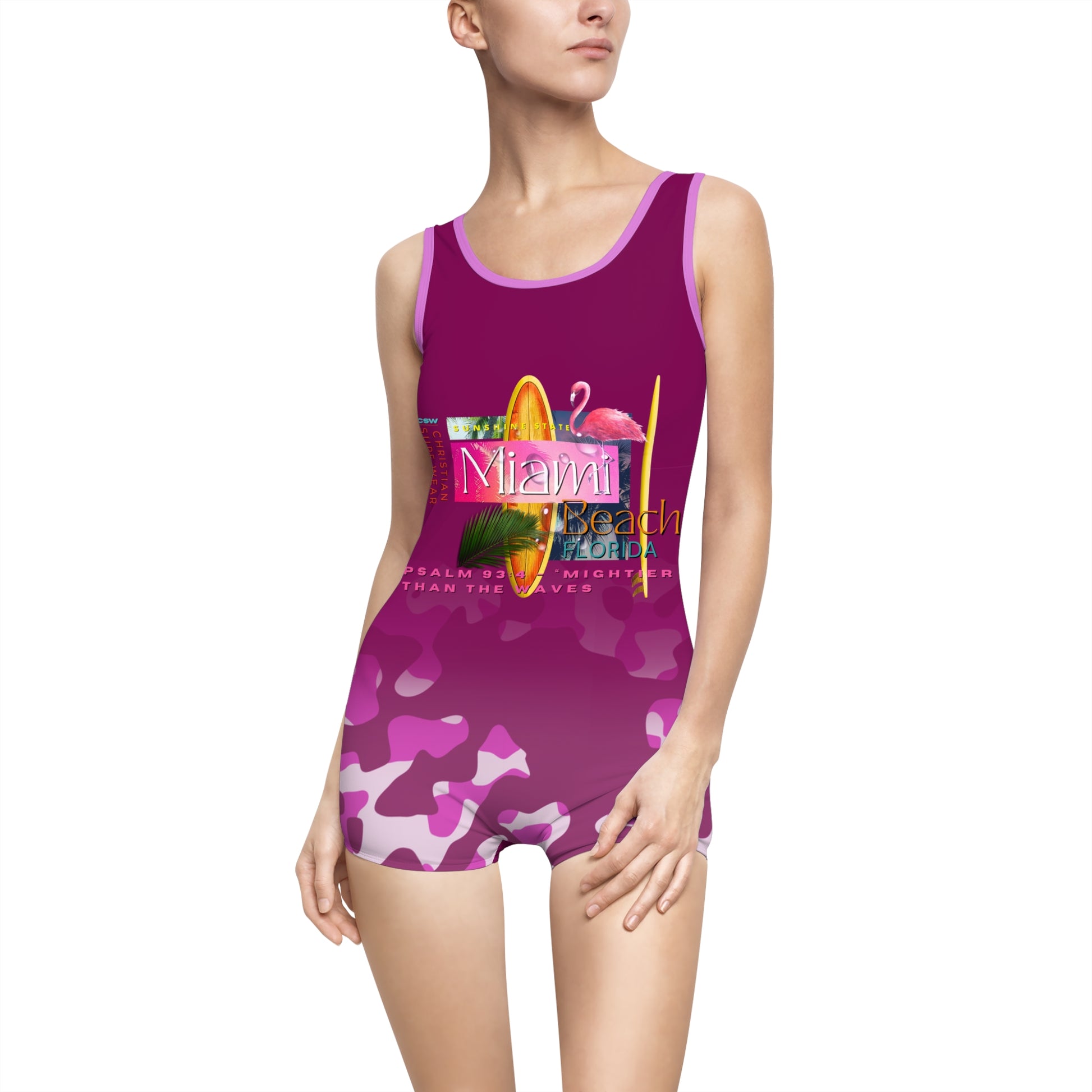 Christian Surf Wear Vintage Miami Beach Women's Swimsuit, Retro Swimwear, Summer Beach Outfits, Pool Party Attire, Floral Bathing Suit, Gift for Her
