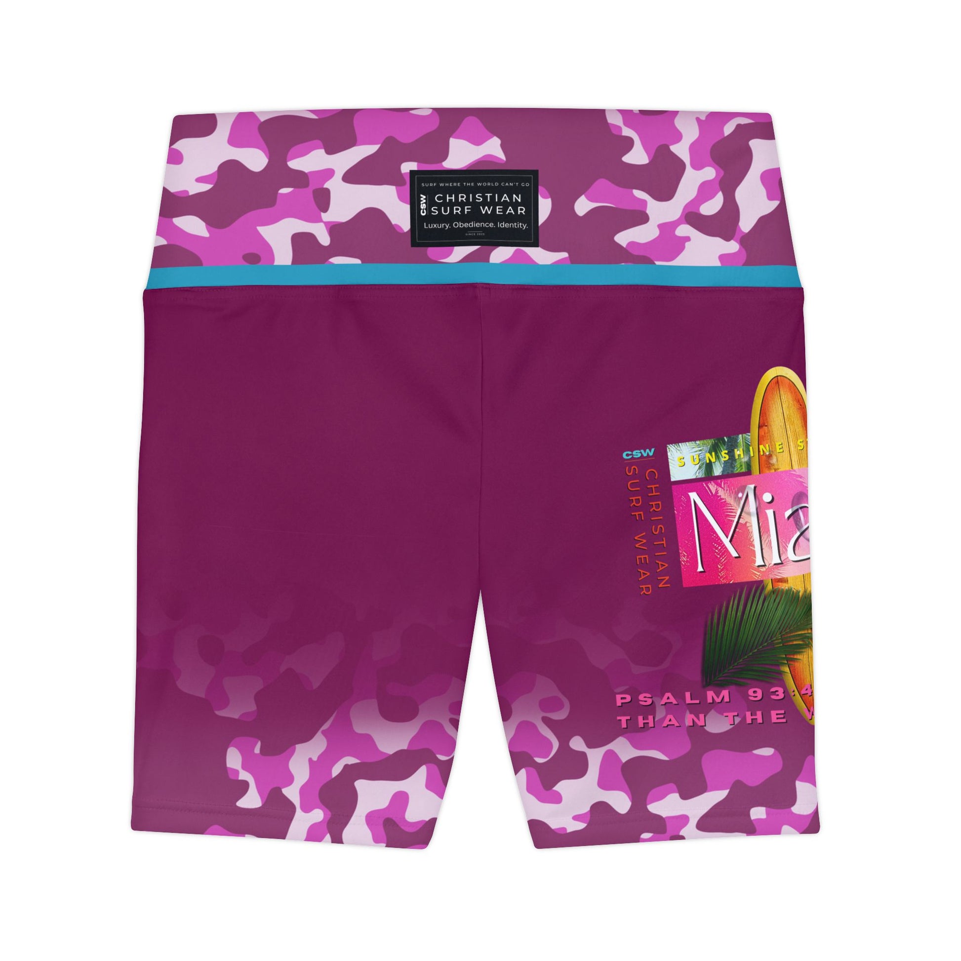 Christian Surf Wear Vintage Militant Miami Beach Themed Women's Workout Shorts – Perfect for Fitness & Faith, Activewear, Exercise, Summer, Beach Vacation