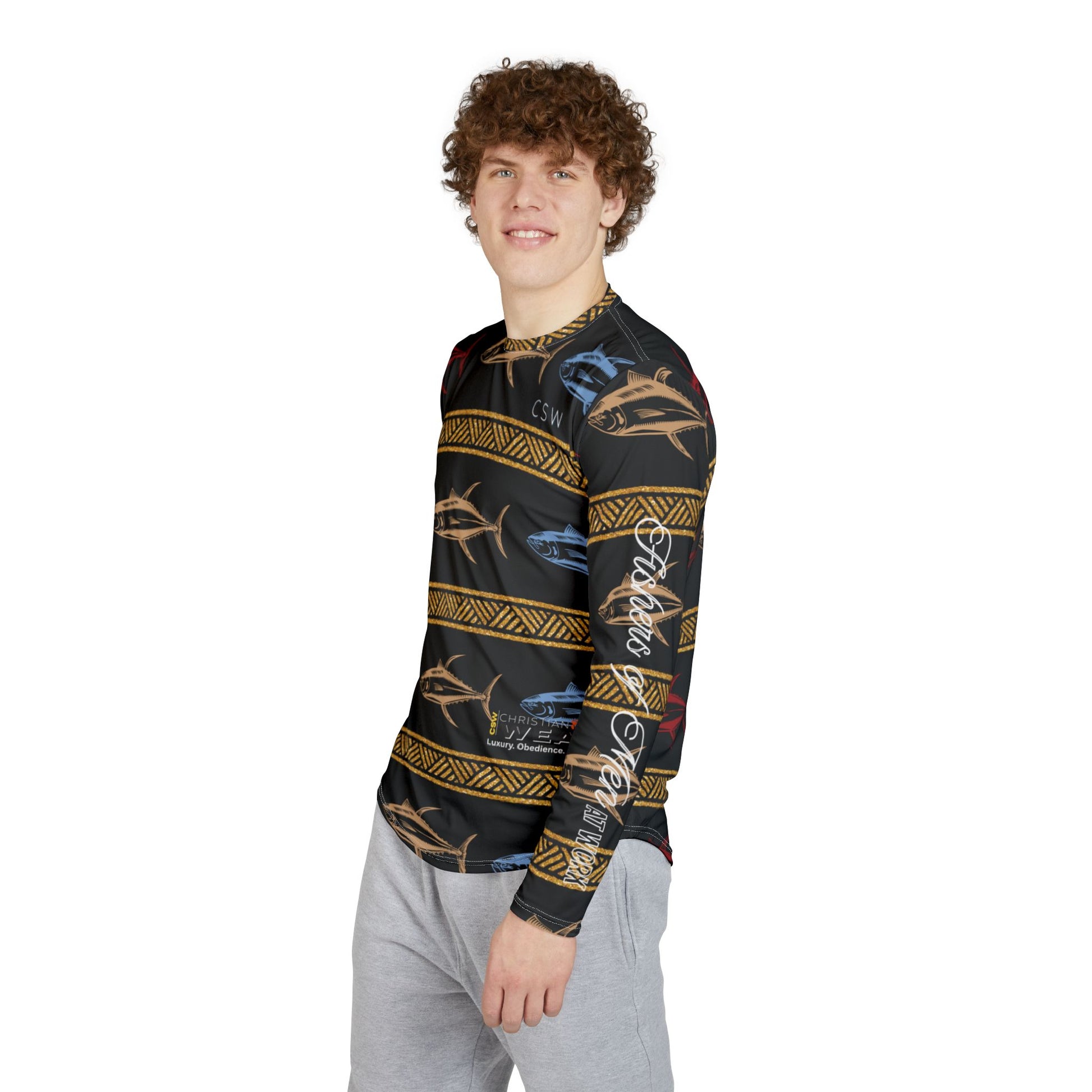 Christian Surf Wear Fishers of Men at Work-Men's UV Protection Long Sleeve Shirt (AOP)