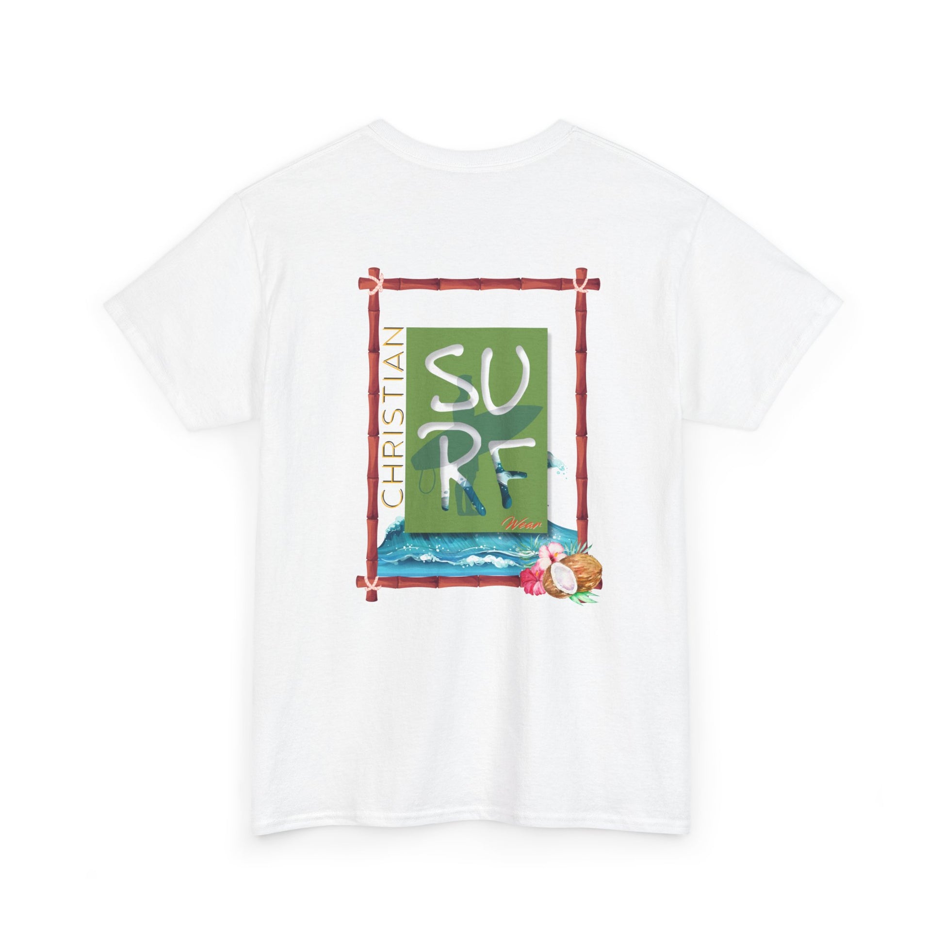 Christian Surf Unisex Heavy Cotton Tee, Faith Shirt, Beach Lover Gift, Summer Vibes Tee, Inspirational Graphic Top, Casual Wear