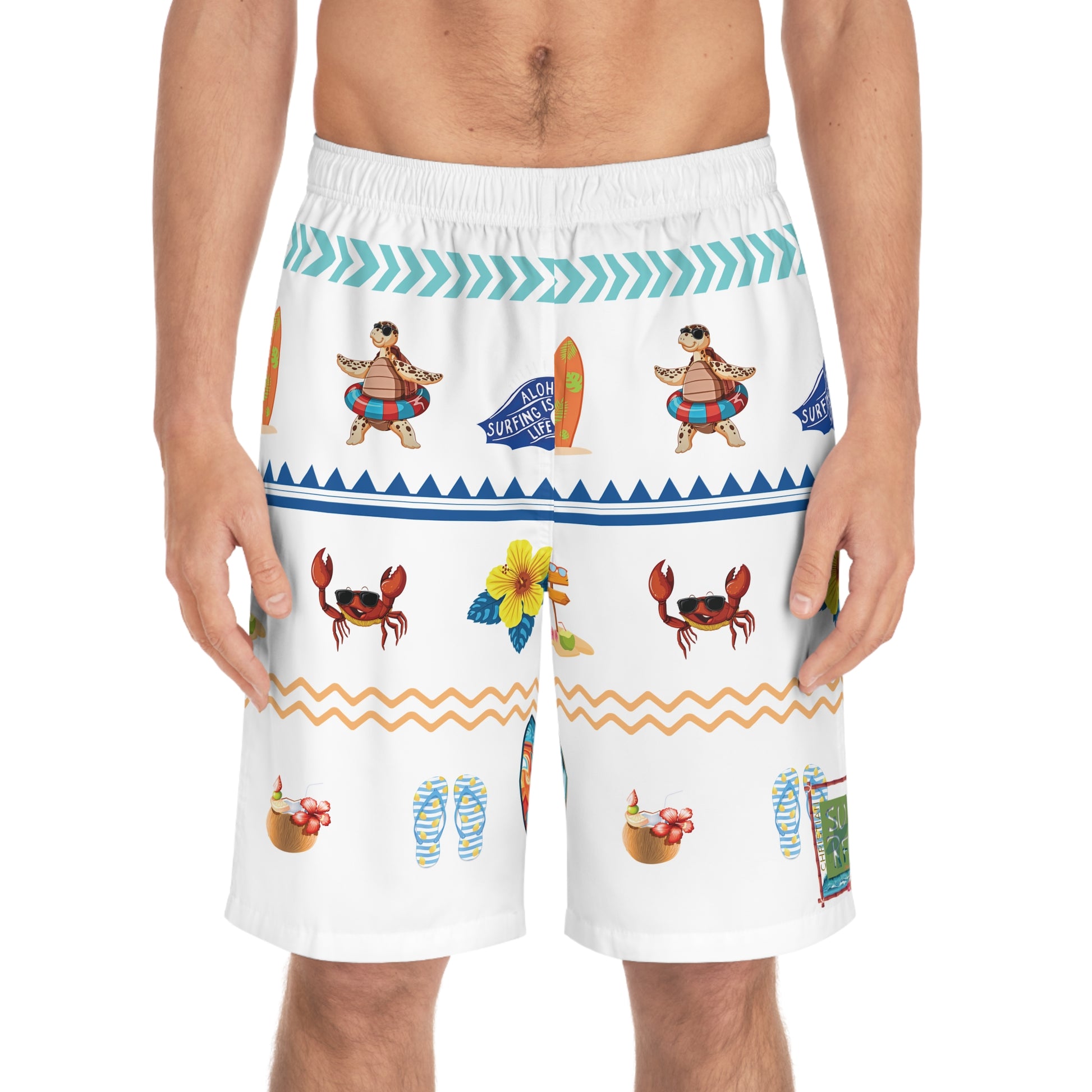 Christian Surf Wear Family Fun Graphic Tropical Board Shorts
