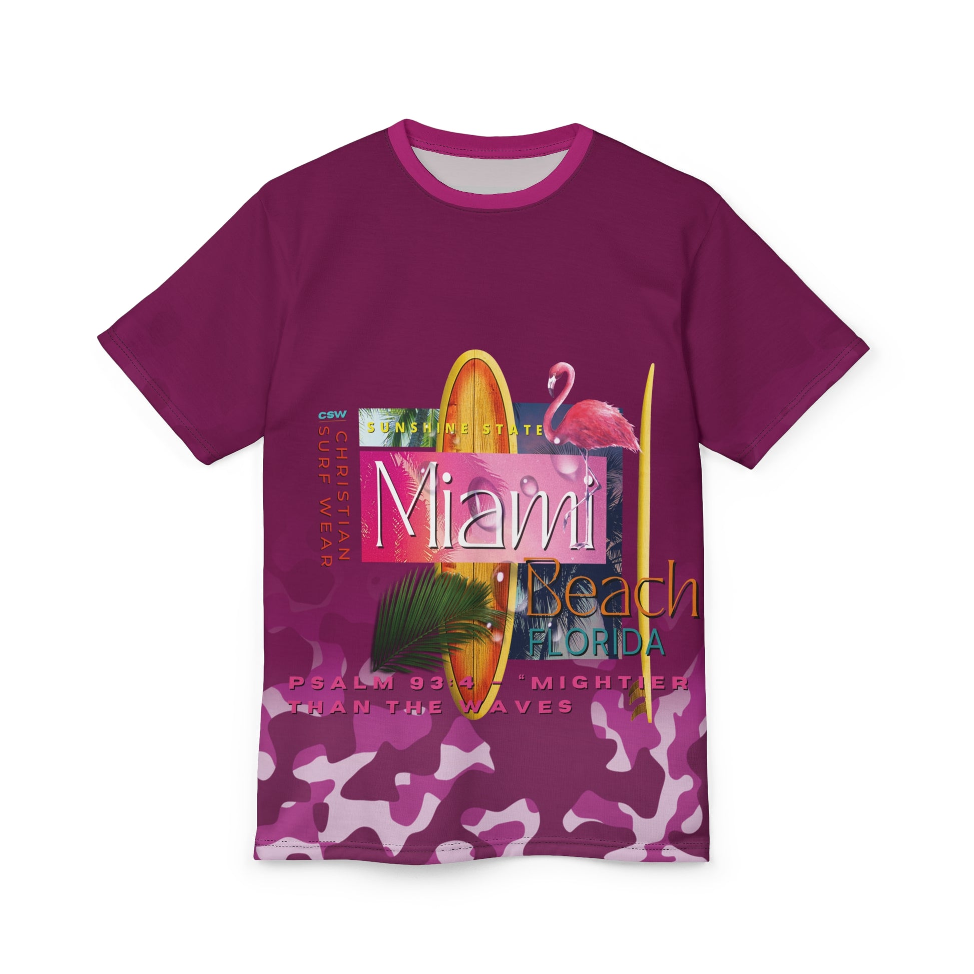 Christian Surf Wear Vintage Militant Vibrant Miami Beach theme Unisex Tee, Fun Summer Shirt, Beachwear, Vacation Essential, Unique Graphic Tee, Gift for Beach Lovers