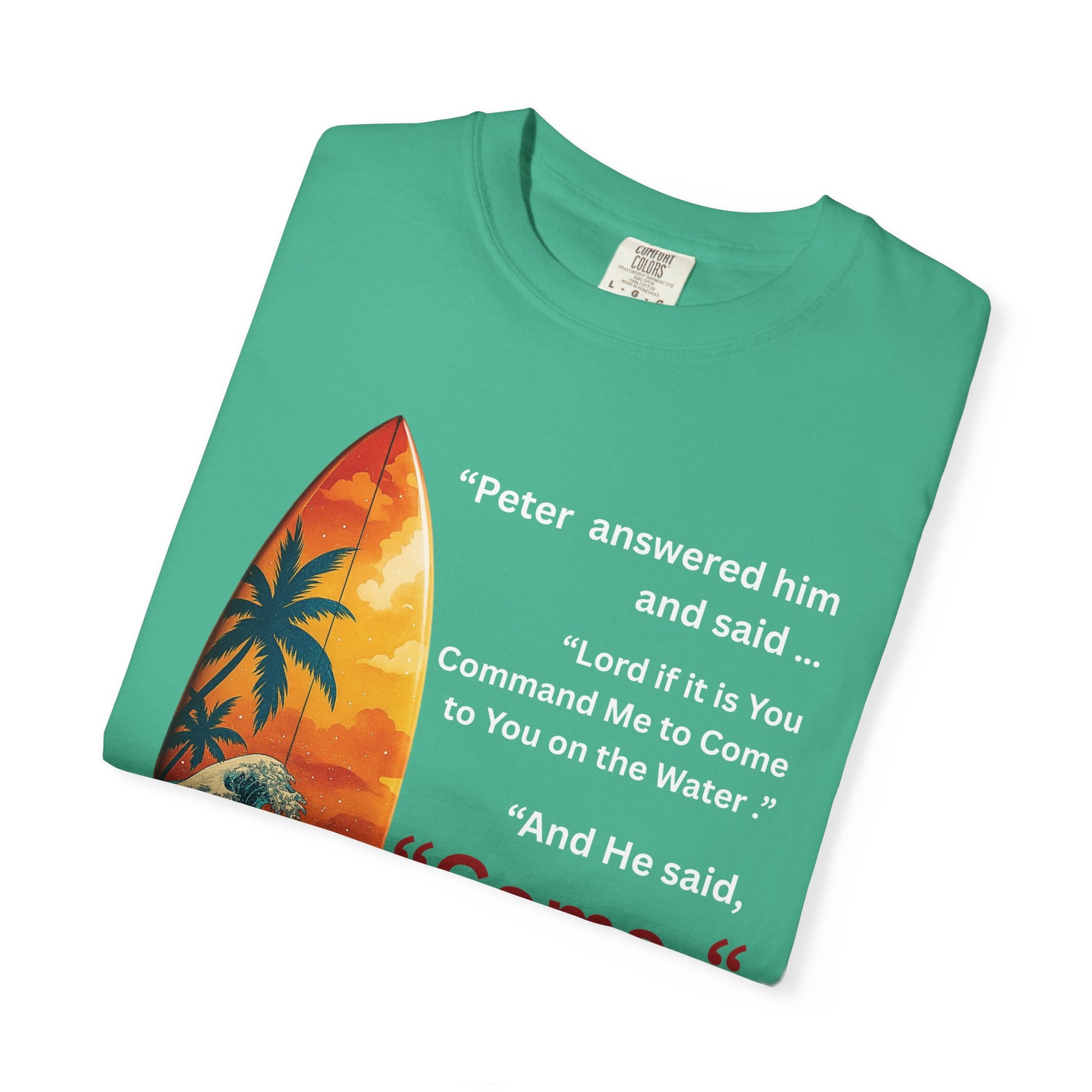Street Wear Vintage Surf Board Graphic Art Work Unisex T-Shirt - Christian Surf Wear 'Move By Faith' Collection