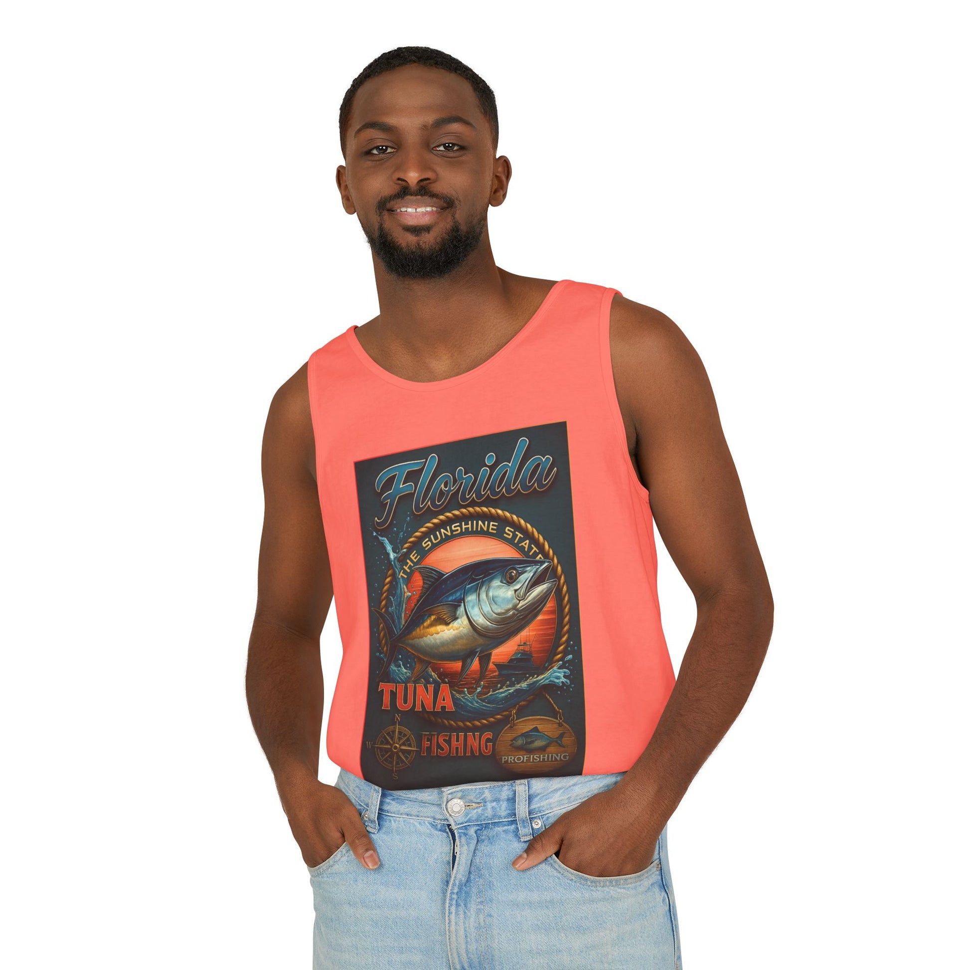 Vintage Florida Tuna Fishing Tank Top, Unisex Summer Beachwear, Surfing Gift for Fishermen, Surf Apparel, Vacation Outfit