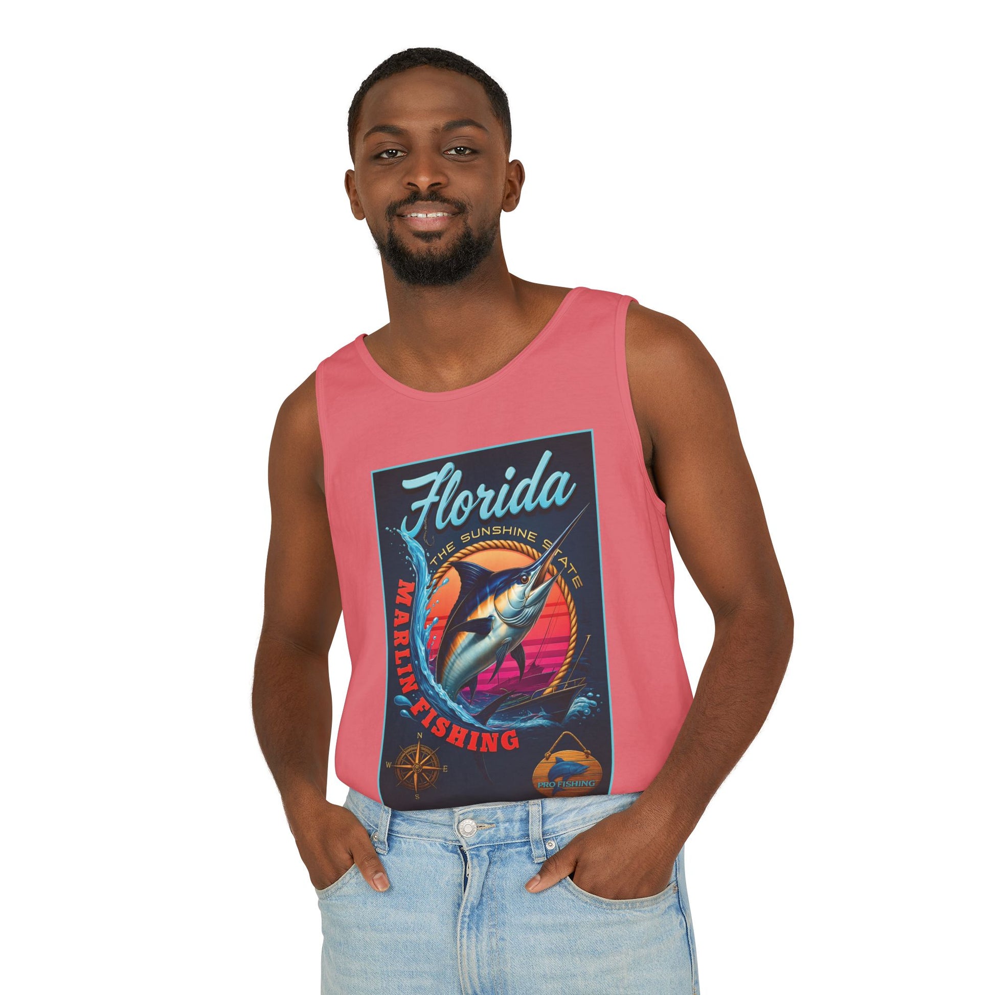 Surf wear  Vintage Florida Fishing Graphic Tank Top, Unisex Summer Top, Beachwear, Surfing Apparel, Vacation Outfit, Gift for Fishermen
