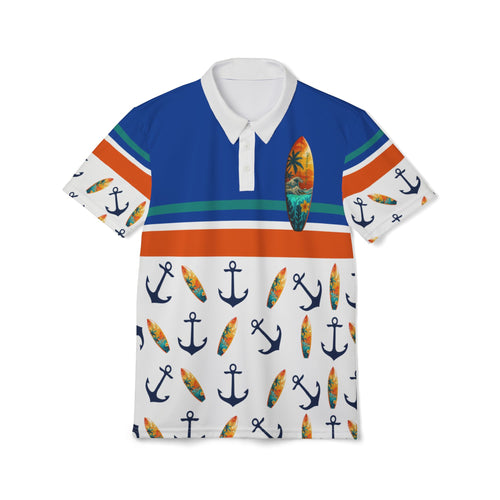 Anchor & Horizon Blue Coastal Crest Polo – by Christian Surf Wear – Perfect for Resort Wear, Church Casual, and Summer Events Surf-Inspired Unisex Polo Shirt, Beachwear, Nautical, Casual Summer Outfit, Gift for Him, Vacation Essentials